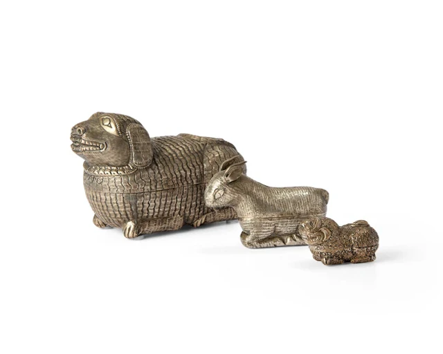 Three Chinese and Southeast Asian animal-shaped silver...