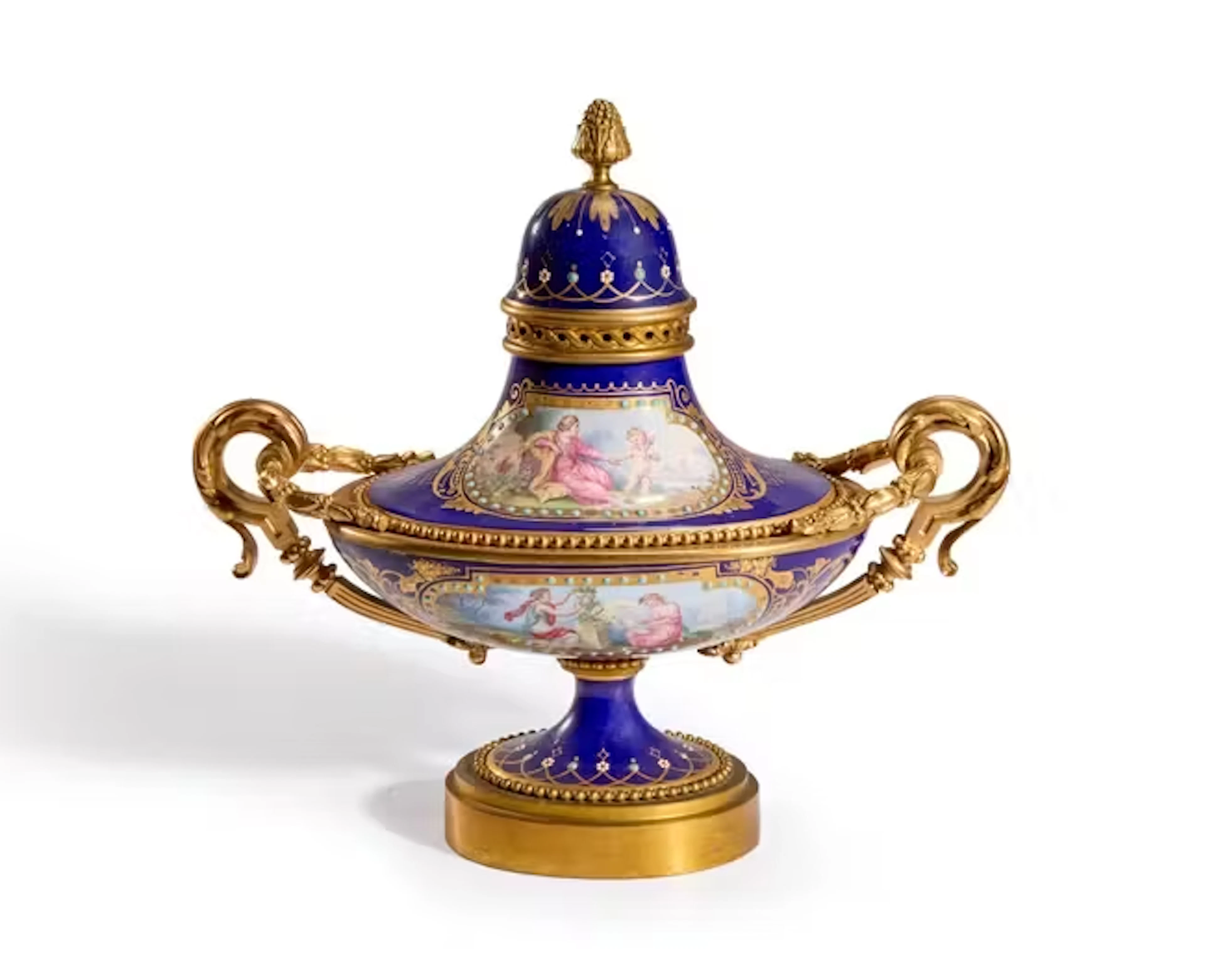 A gilt-bronze mounted Sèvres-style porcelain bleu de Roi...