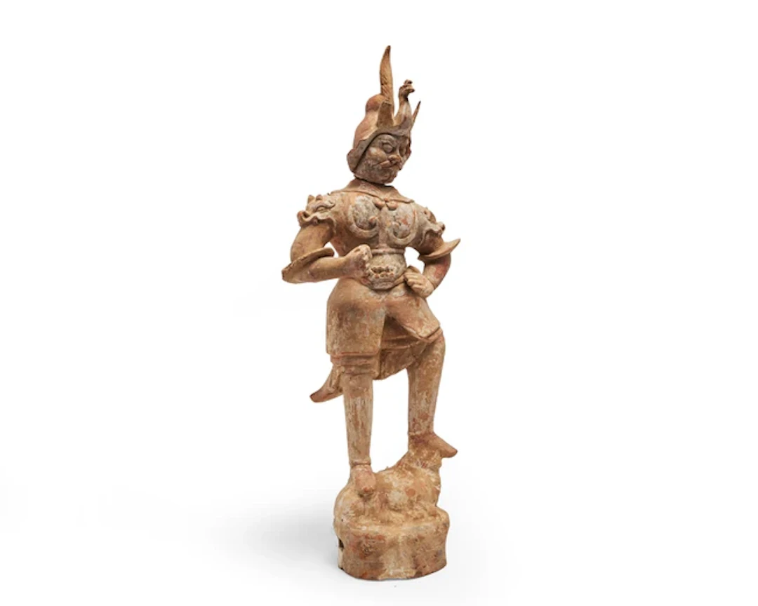 A large Chinese painted pottery figure of Lokapala Tang...