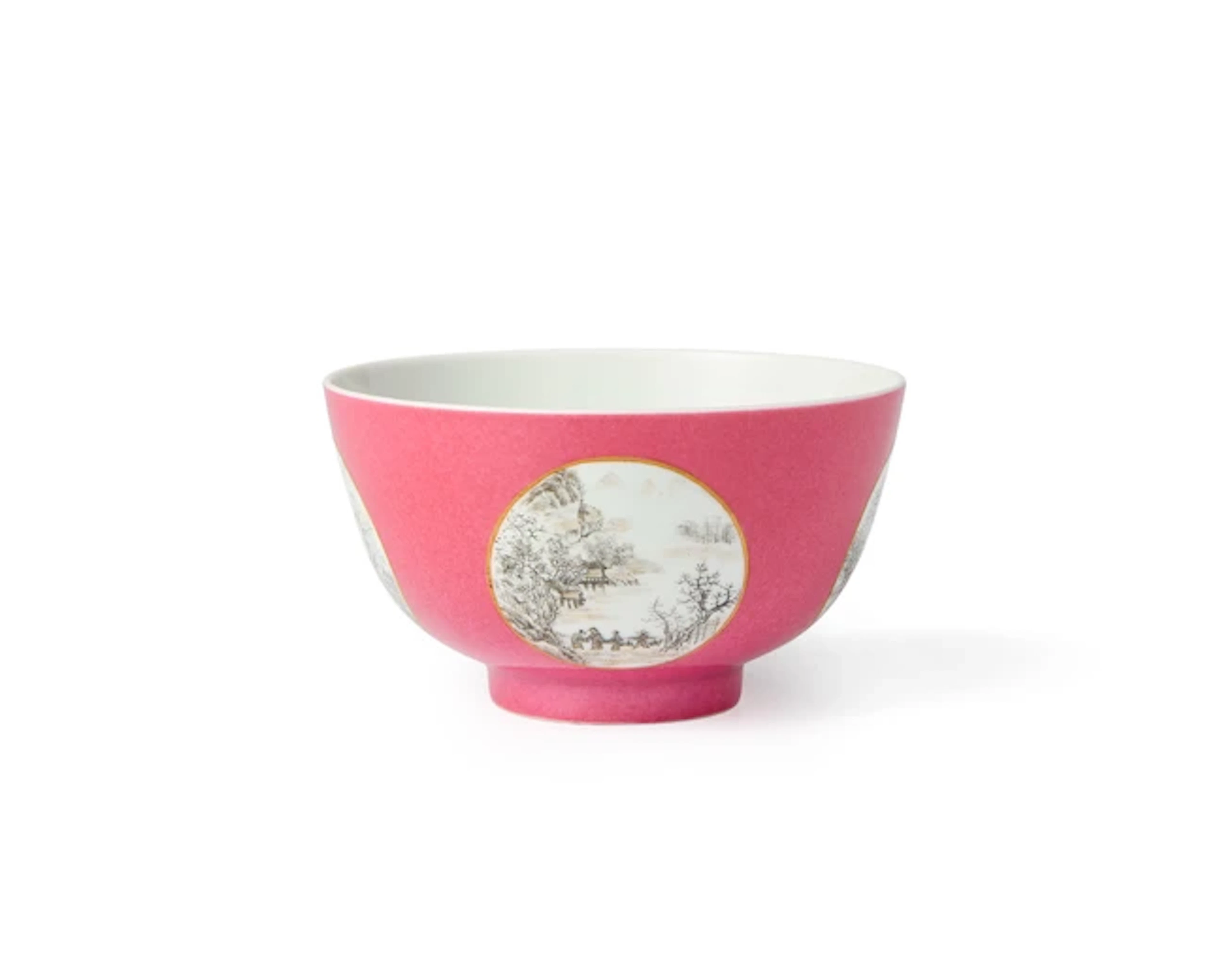A Chinese pink ground famille rose medallion bowl Republic period