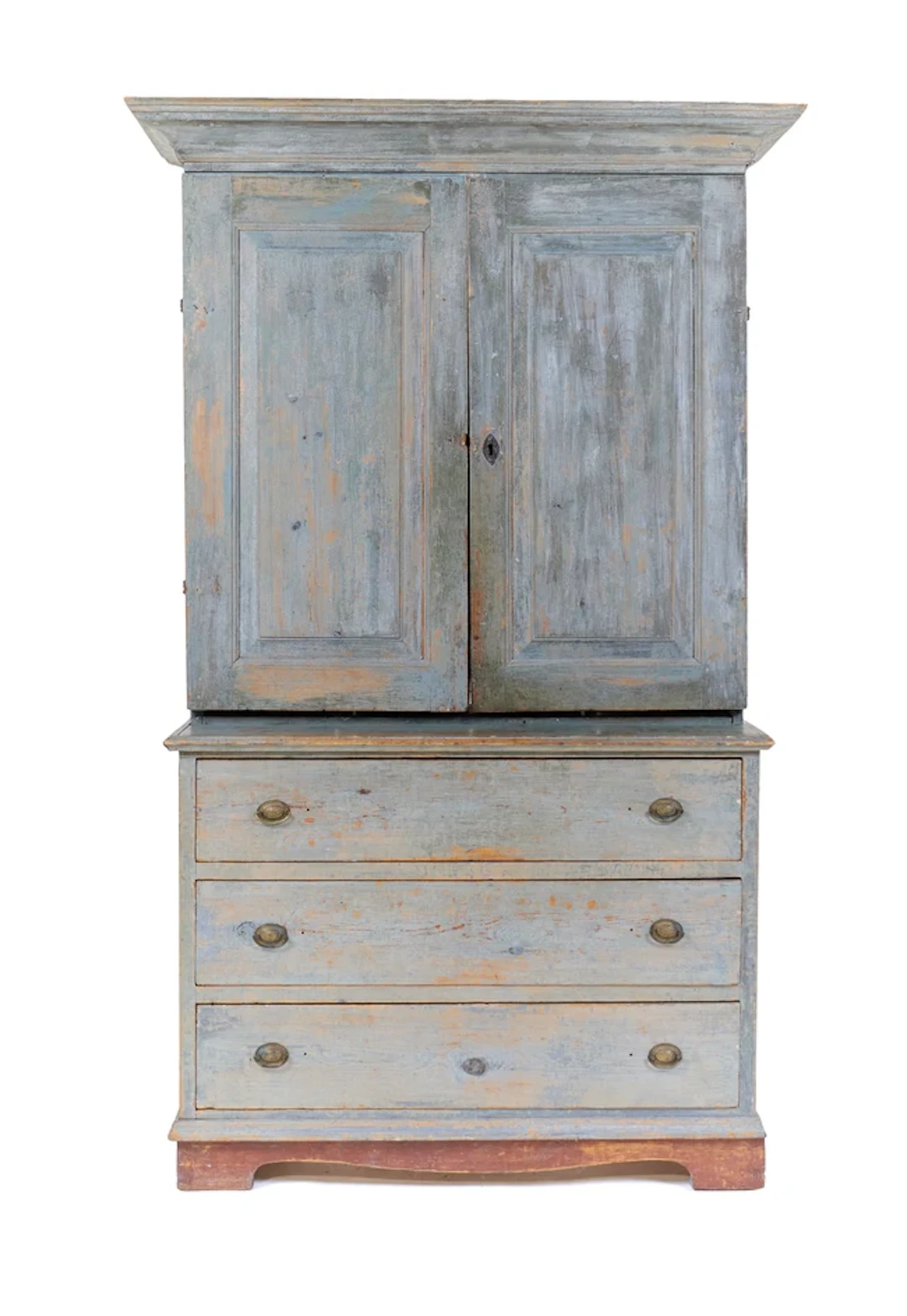 A George III painted and distressed pine housekeepers cupboard