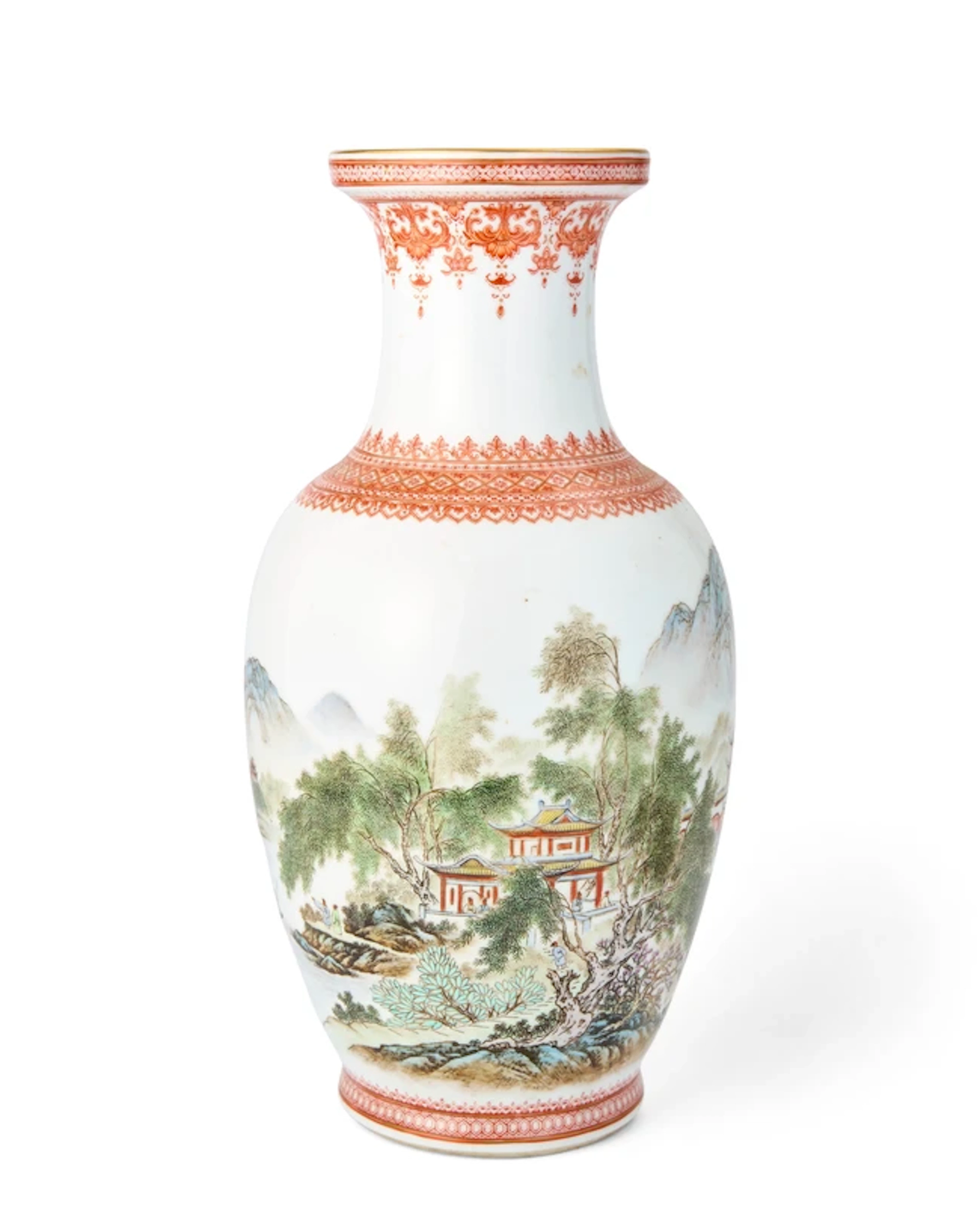 A Chinese famille rose landscape vase Second half of 20th century