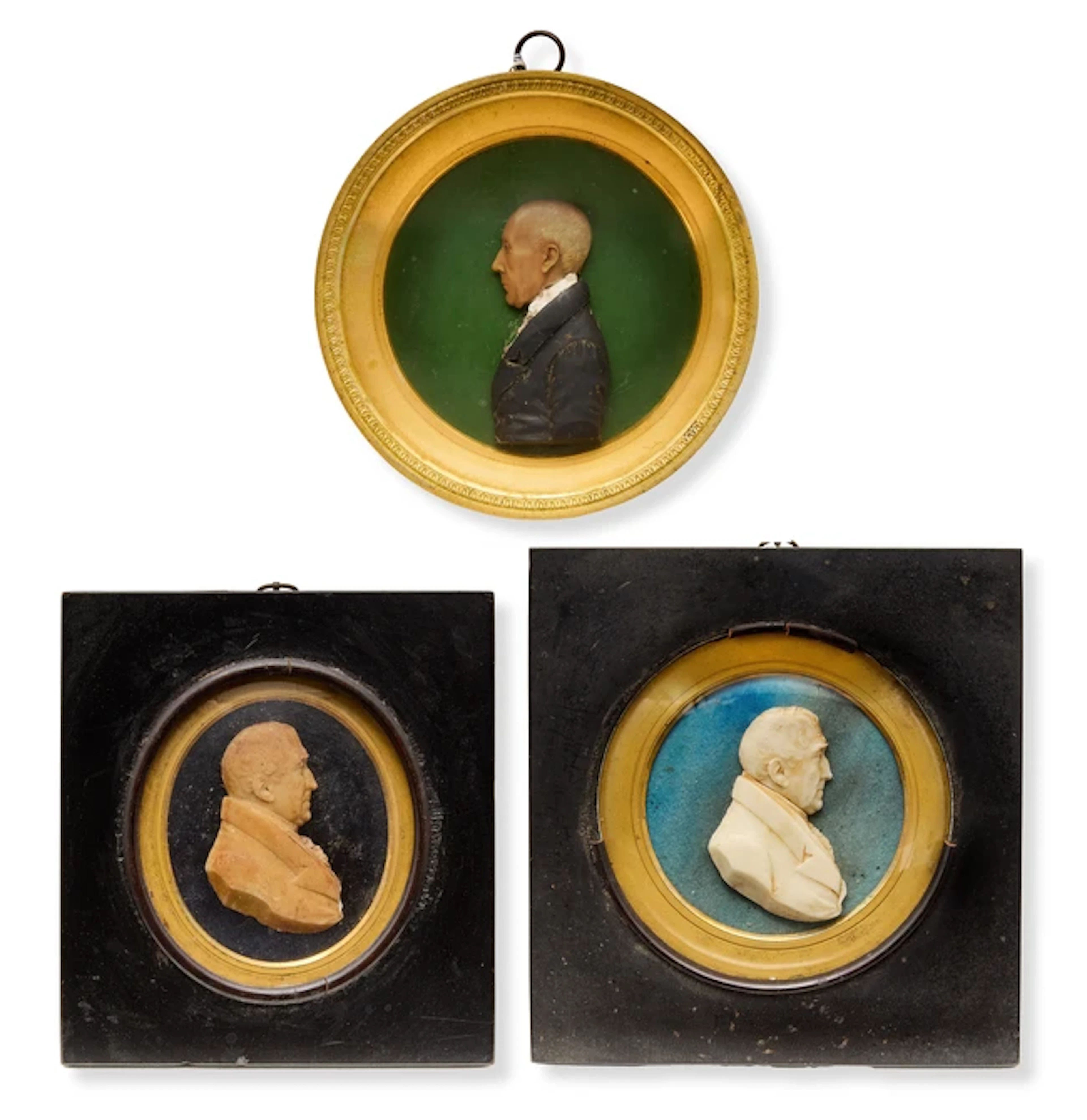 Three wax portraits of gentleman