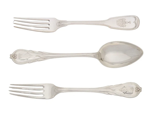 A German silver Lily pattern dessert fork and spoon