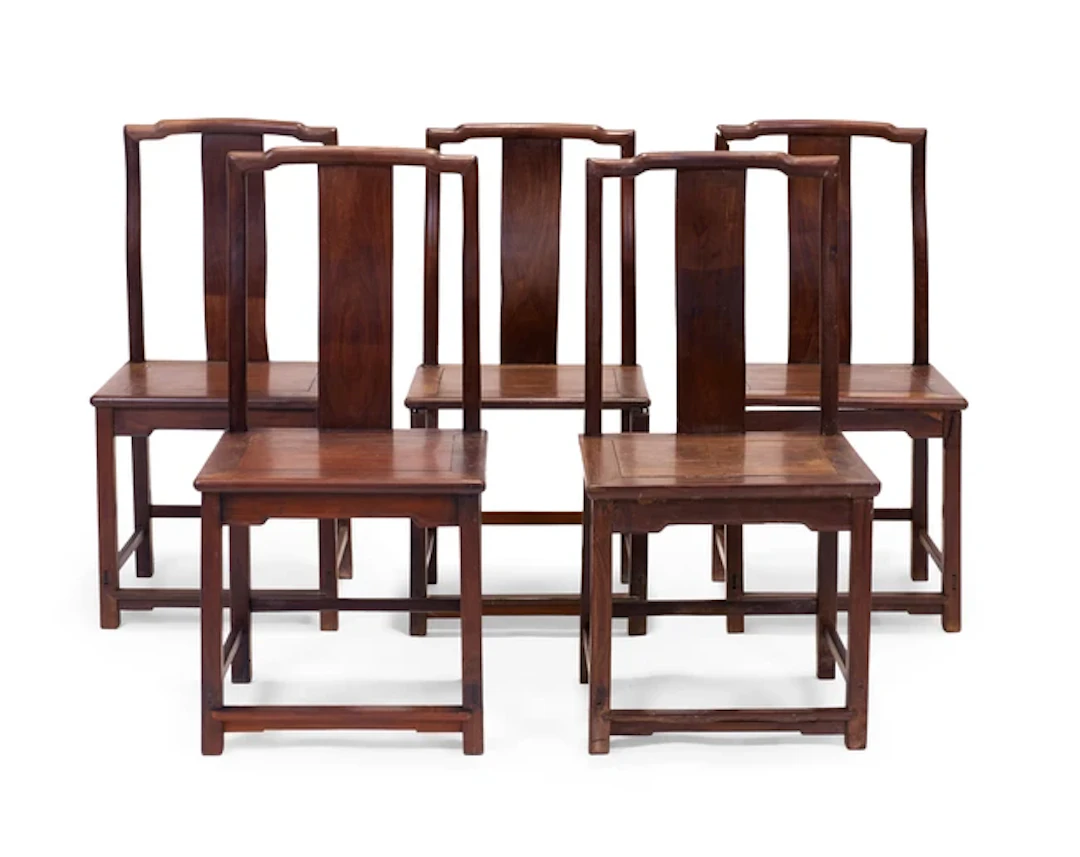 A set of five Chinese hardwood chairs Late Qing dynasty...
