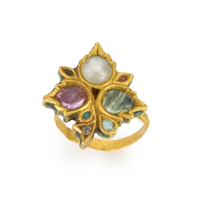 An Indian gem and enamel ring