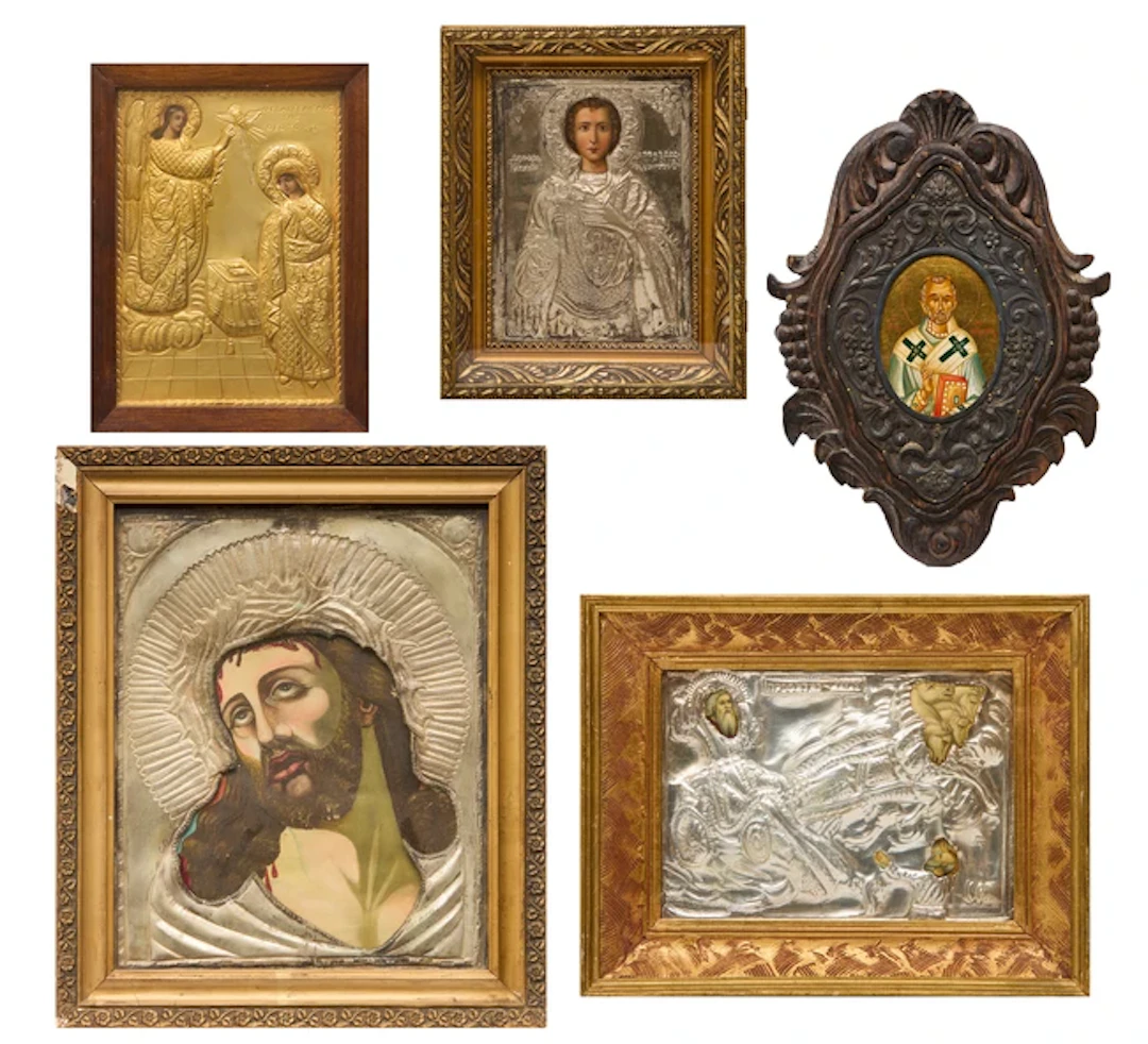 A group of five Greek icons
