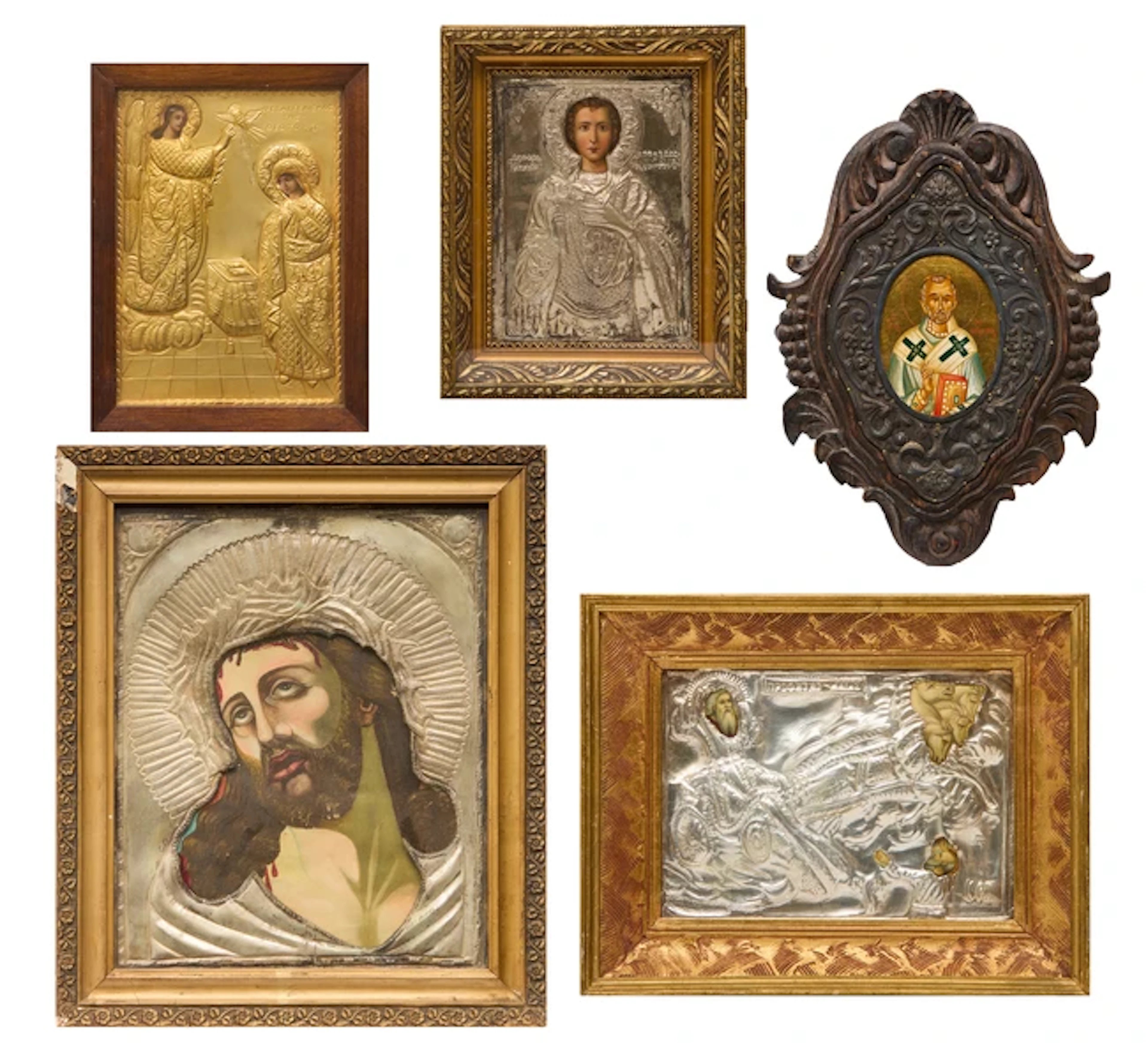 A group of five Greek icons