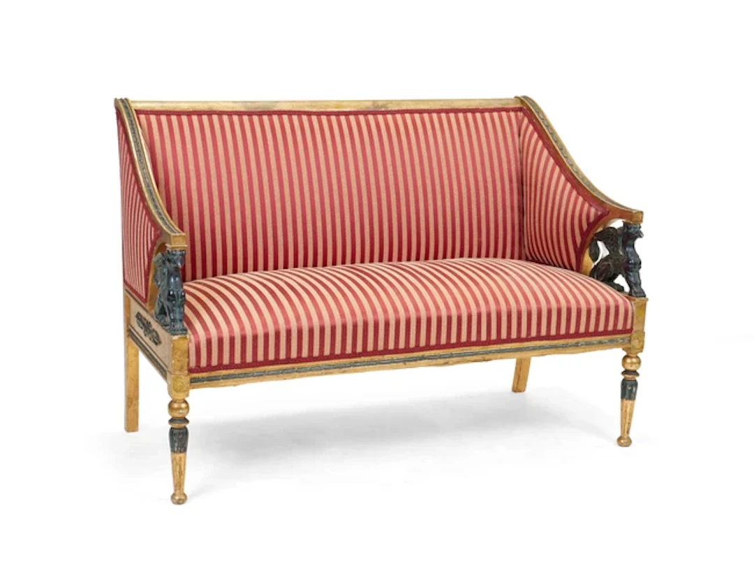 A French giltwood and parcel green painted canape