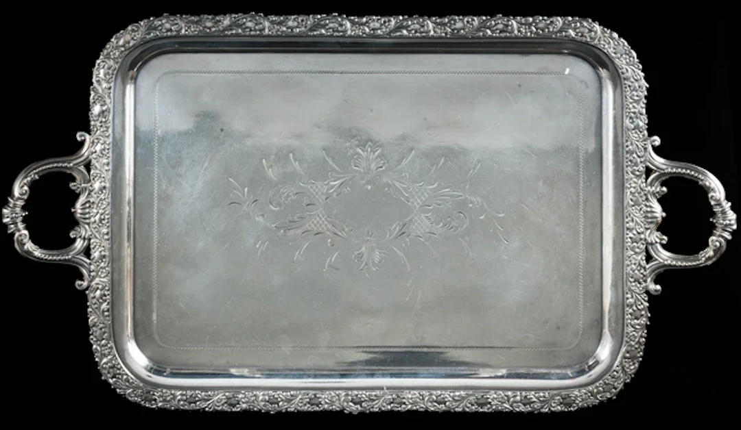 An Ottoman silver-plated rectangular tray,late Ottoman period