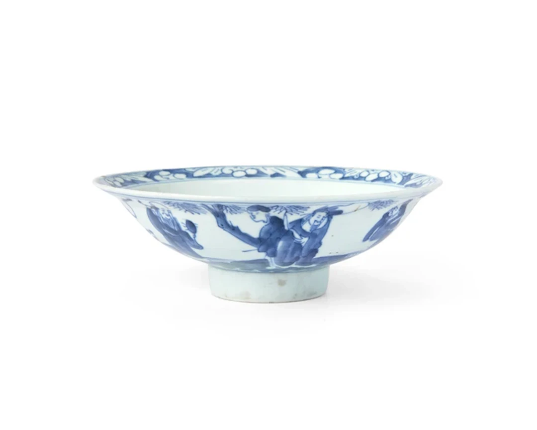 A Chinese blue and white 'Shoulao' footed dish Late Qing...