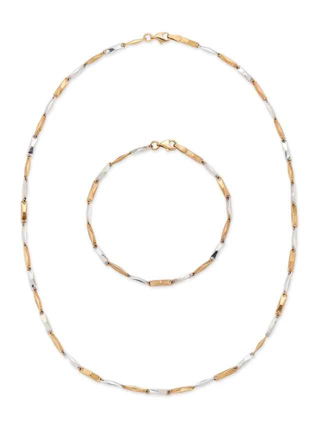 A 9ct gold and white gold bracelet and necklace