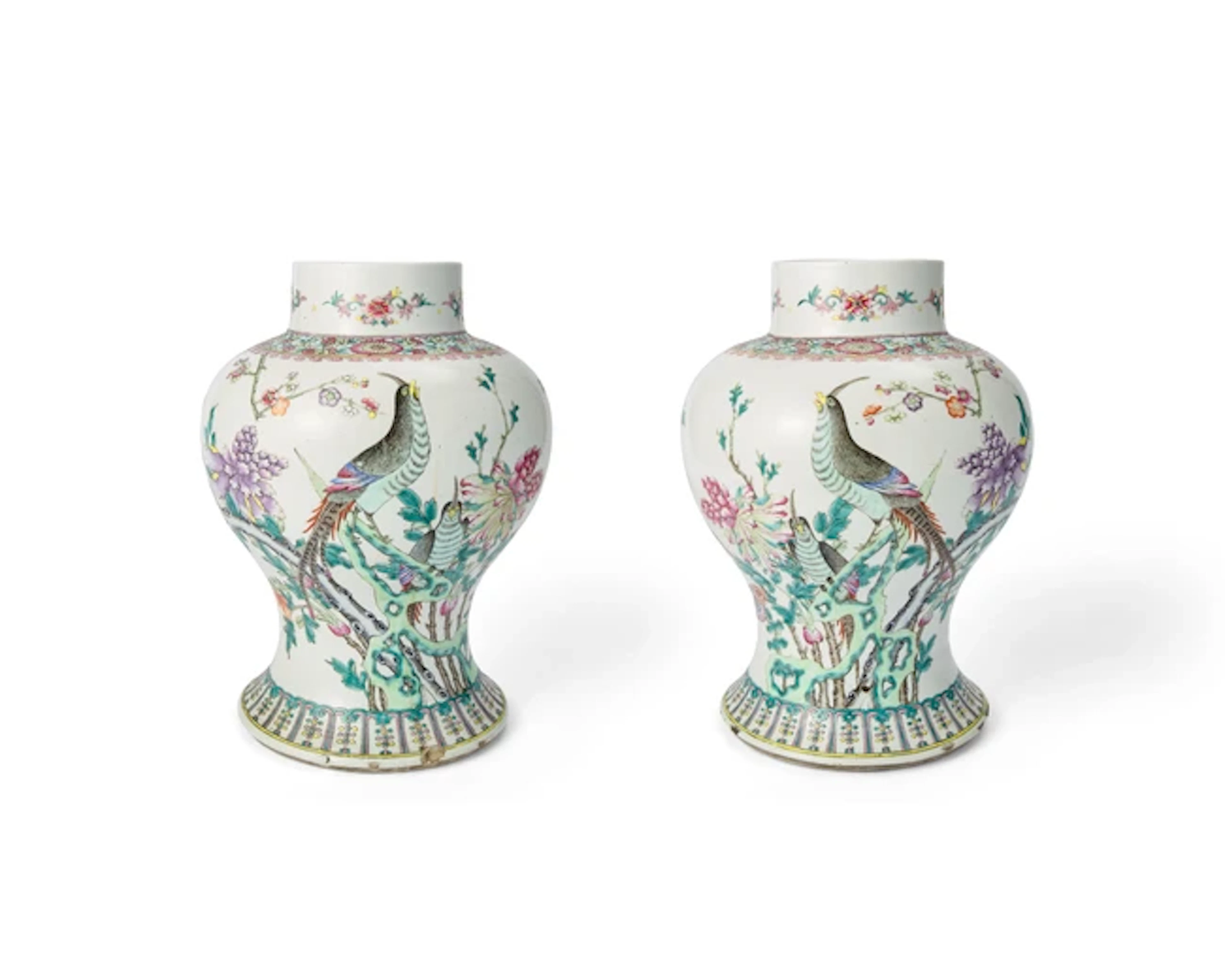 A pair of Chinese famille rose baluster jars Late Qing...