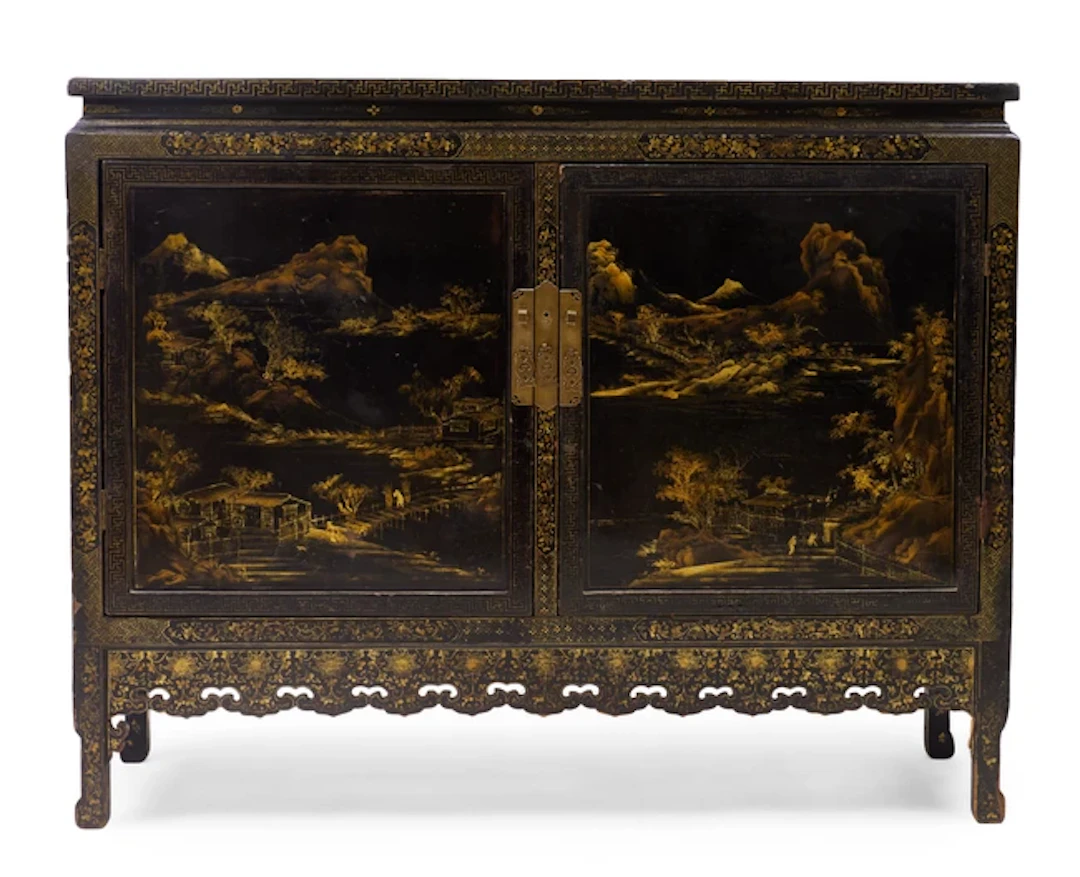 A Chinese export black lacquer cabinet Qing dynasty