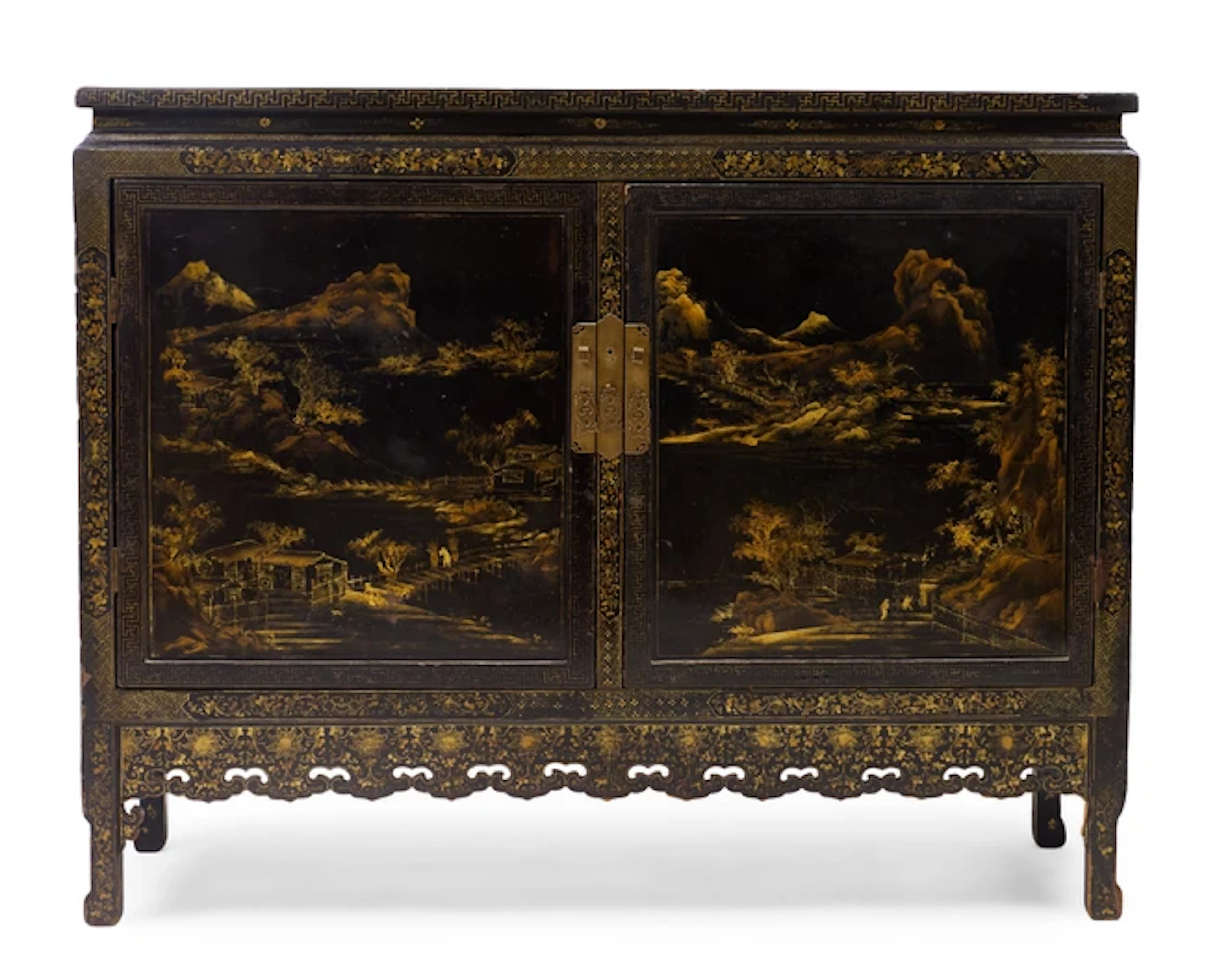 A Chinese export black lacquer cabinet Qing dynasty