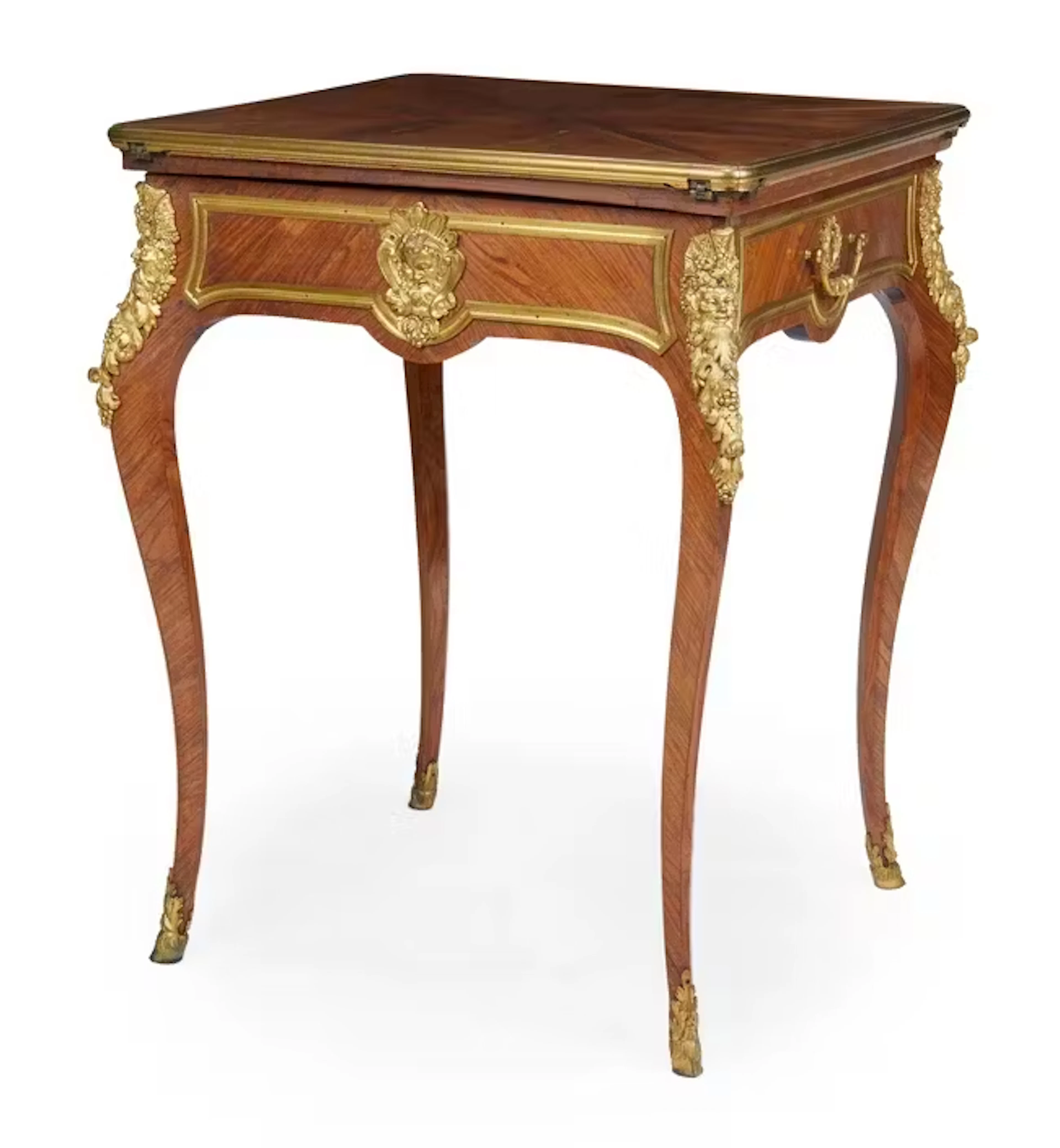 A French gilt-bronze mounted kingwood envelope card table