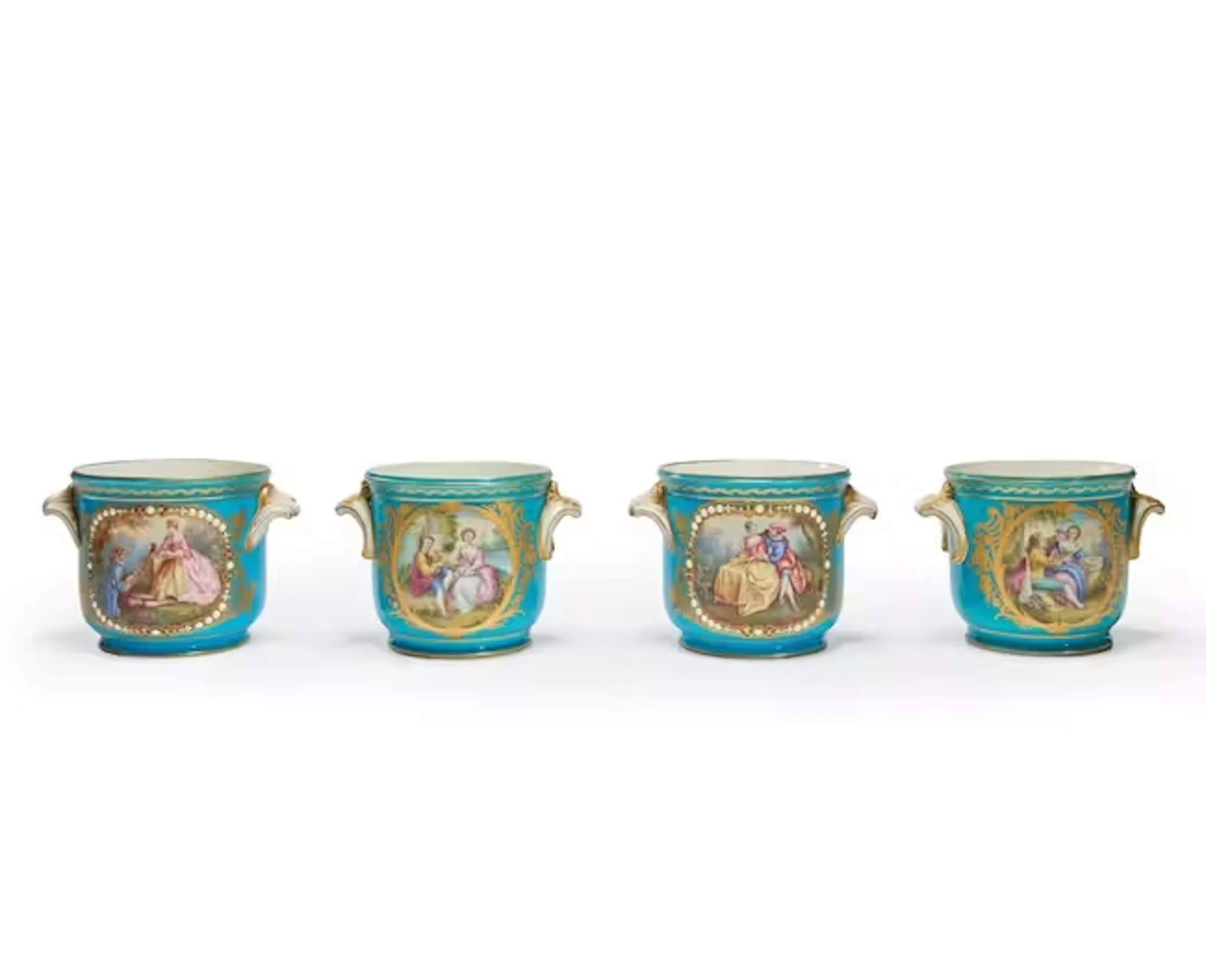 Two pairs of Sèvres-style porcelain turquoise ground...