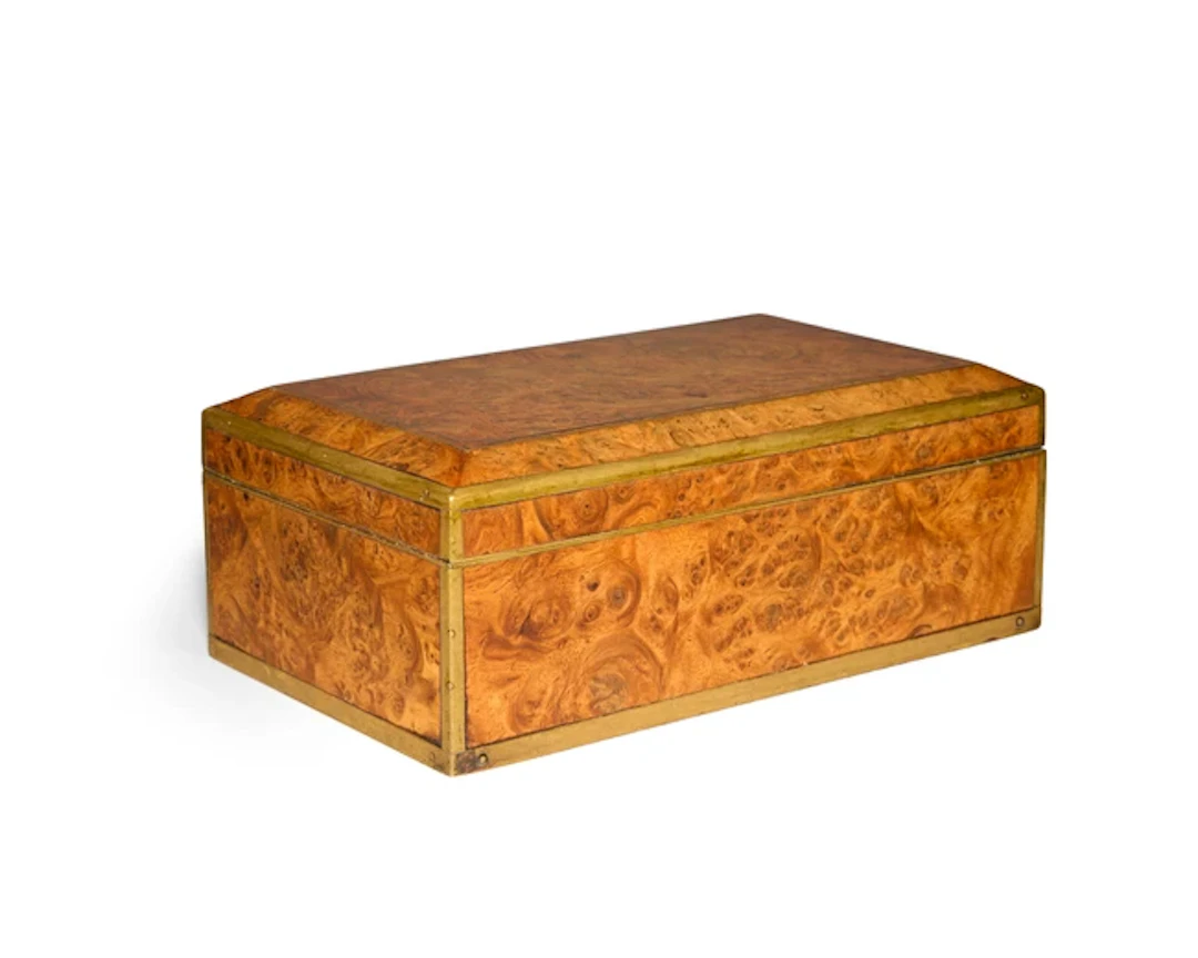 A rare Anglo-Chinese huanghuali burr wood box and hinged cover Qing dynasty