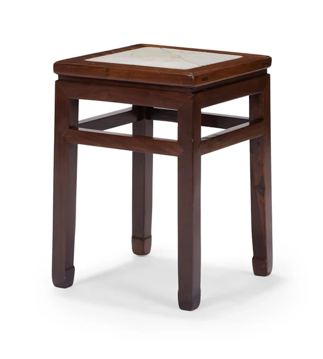 A Chinese white marble-inset hongmu stool Republic period...