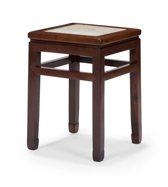 A Chinese white marble-inset hongmu stool Republic period...