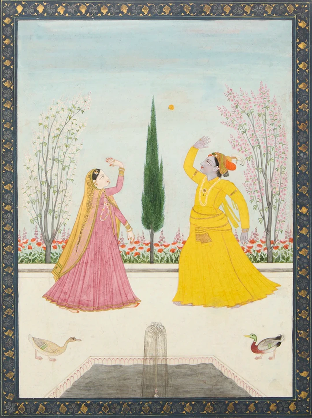 Krishna and Radha playing with a marigold