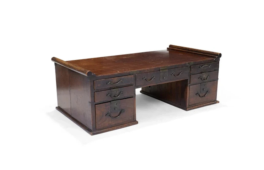 A Japanese elmwood miniature low table Meiji period With...