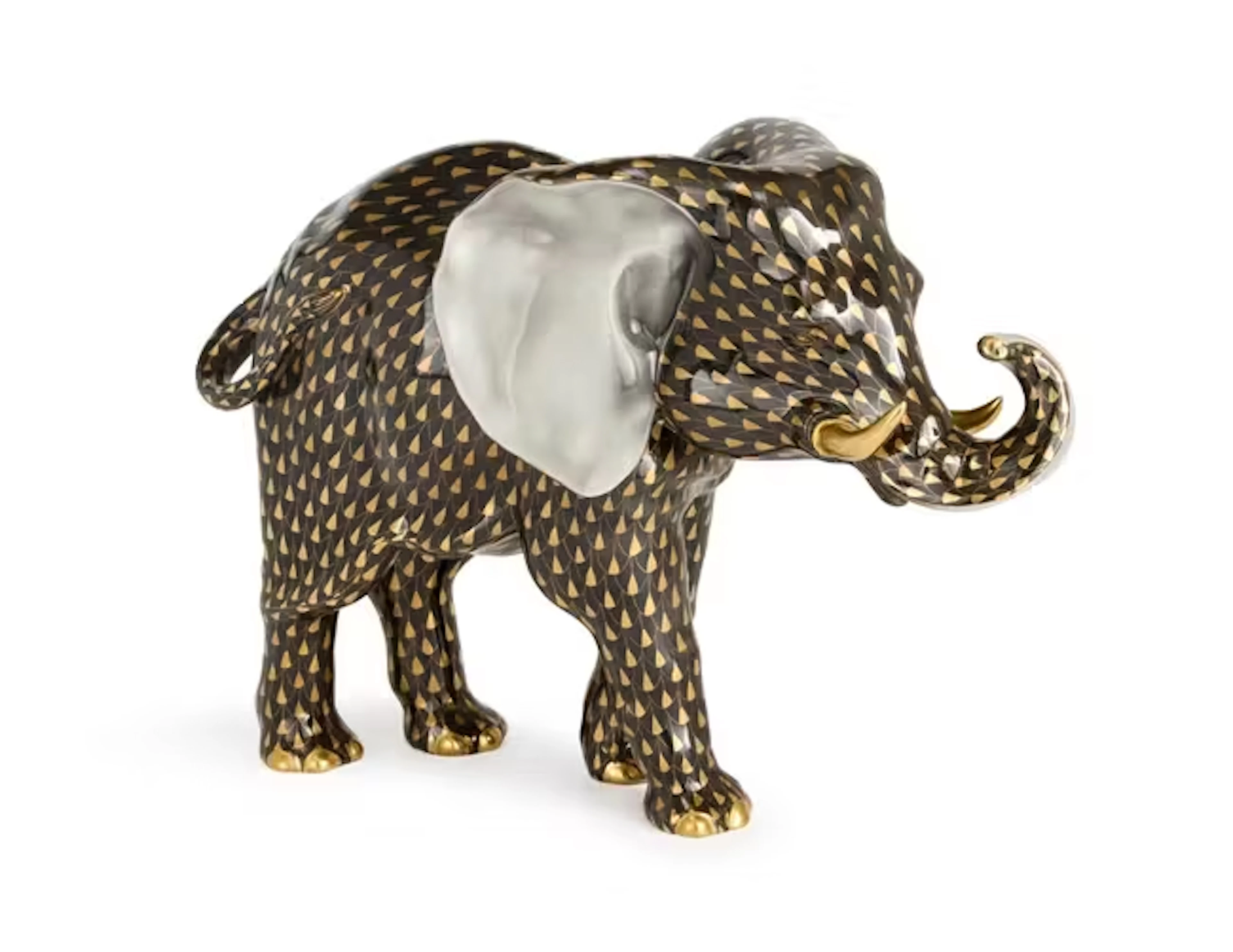 A large modern Herend porcelain model of an elephant