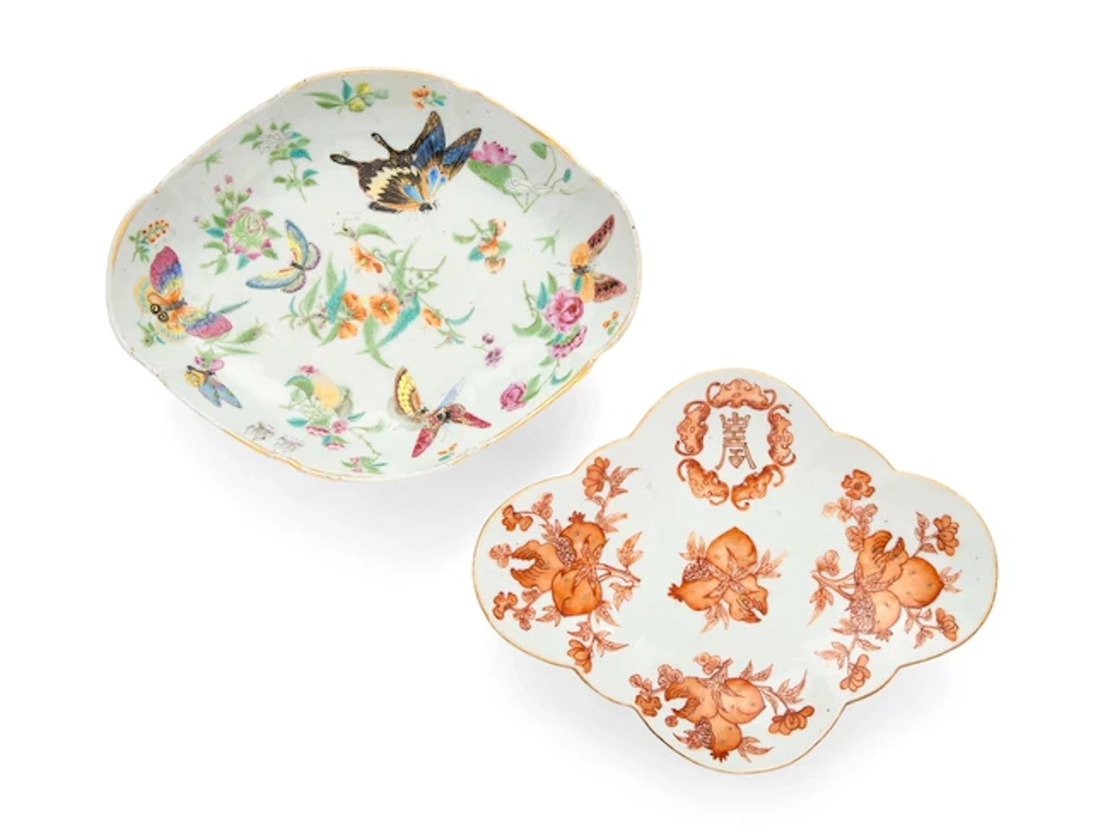 Two Chinese famille rose footed dishes Qing dynasty