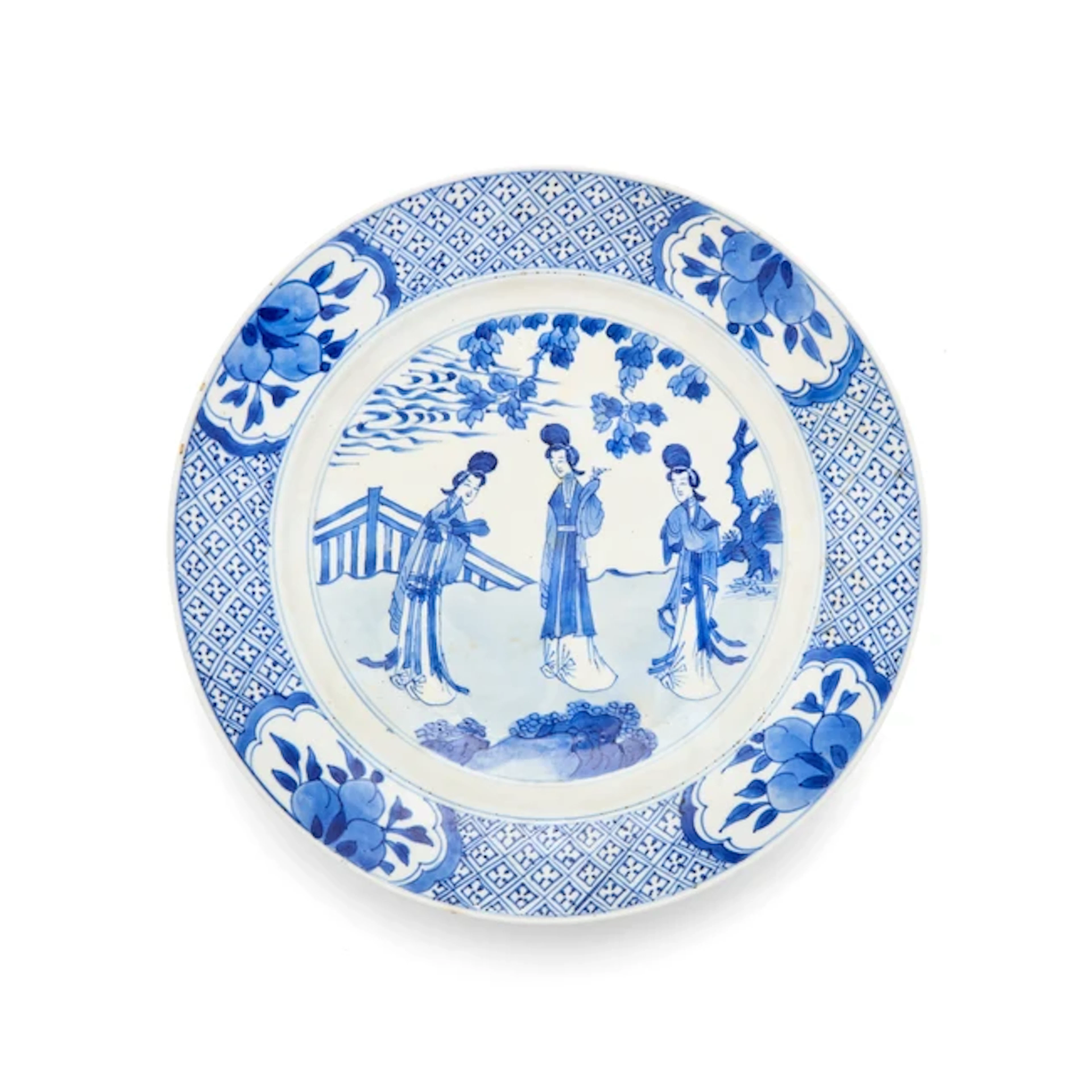 A Chinese Kangxi blue and white 'ladies' dish Qing dynasty