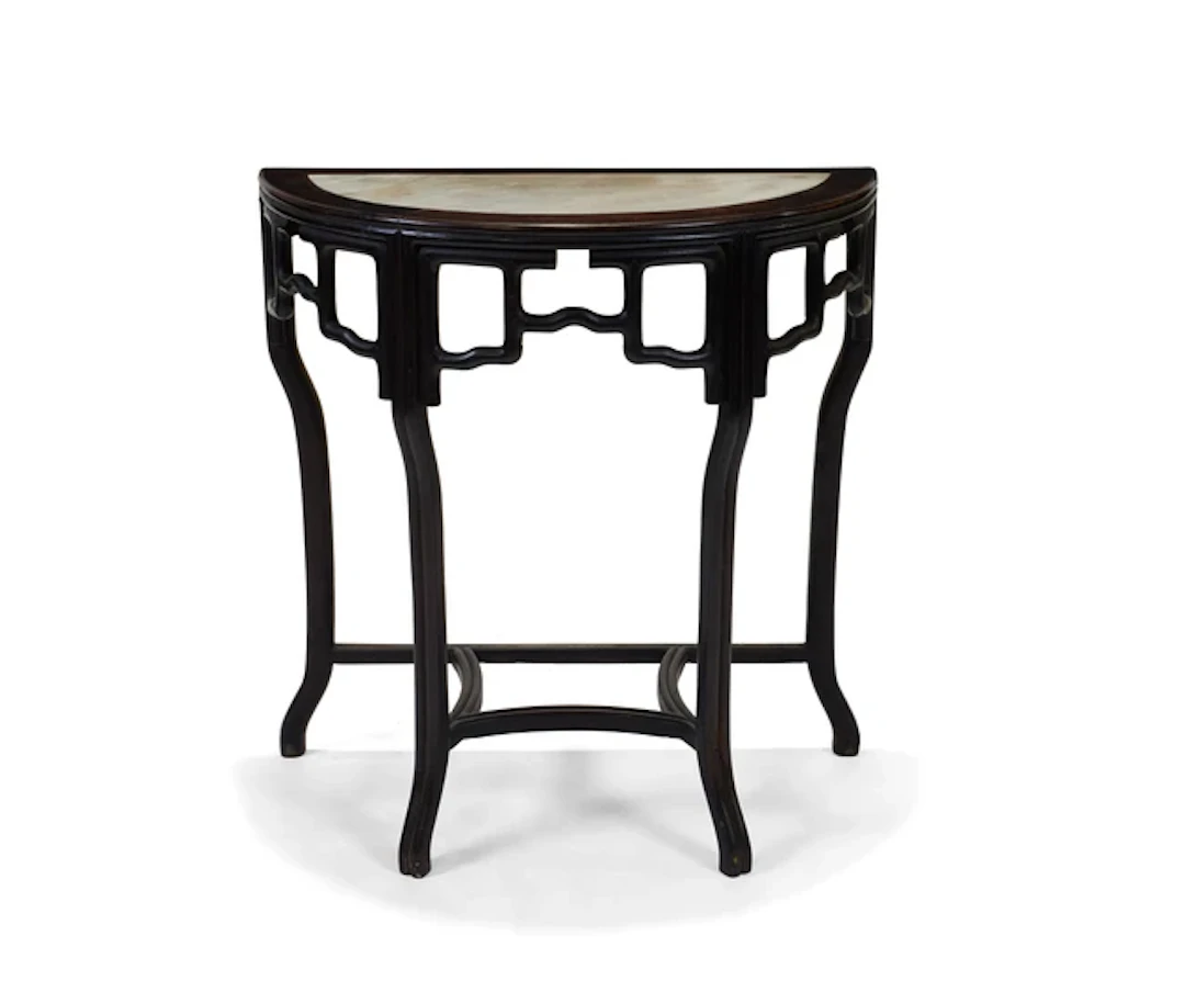 A Chinese marble-inset hongmu demilune console table Late...