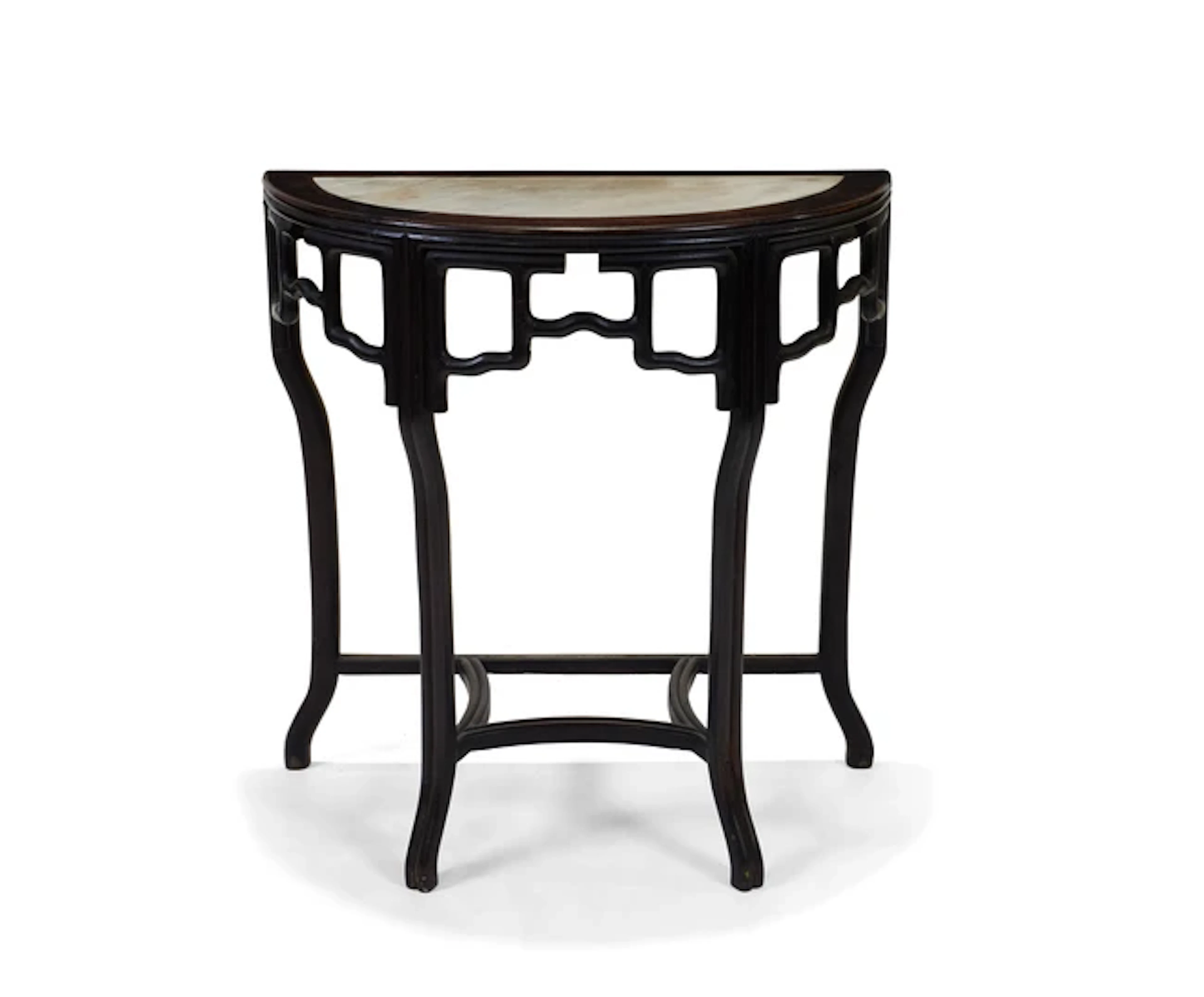 A Chinese marble-inset hongmu demilune console table Late...