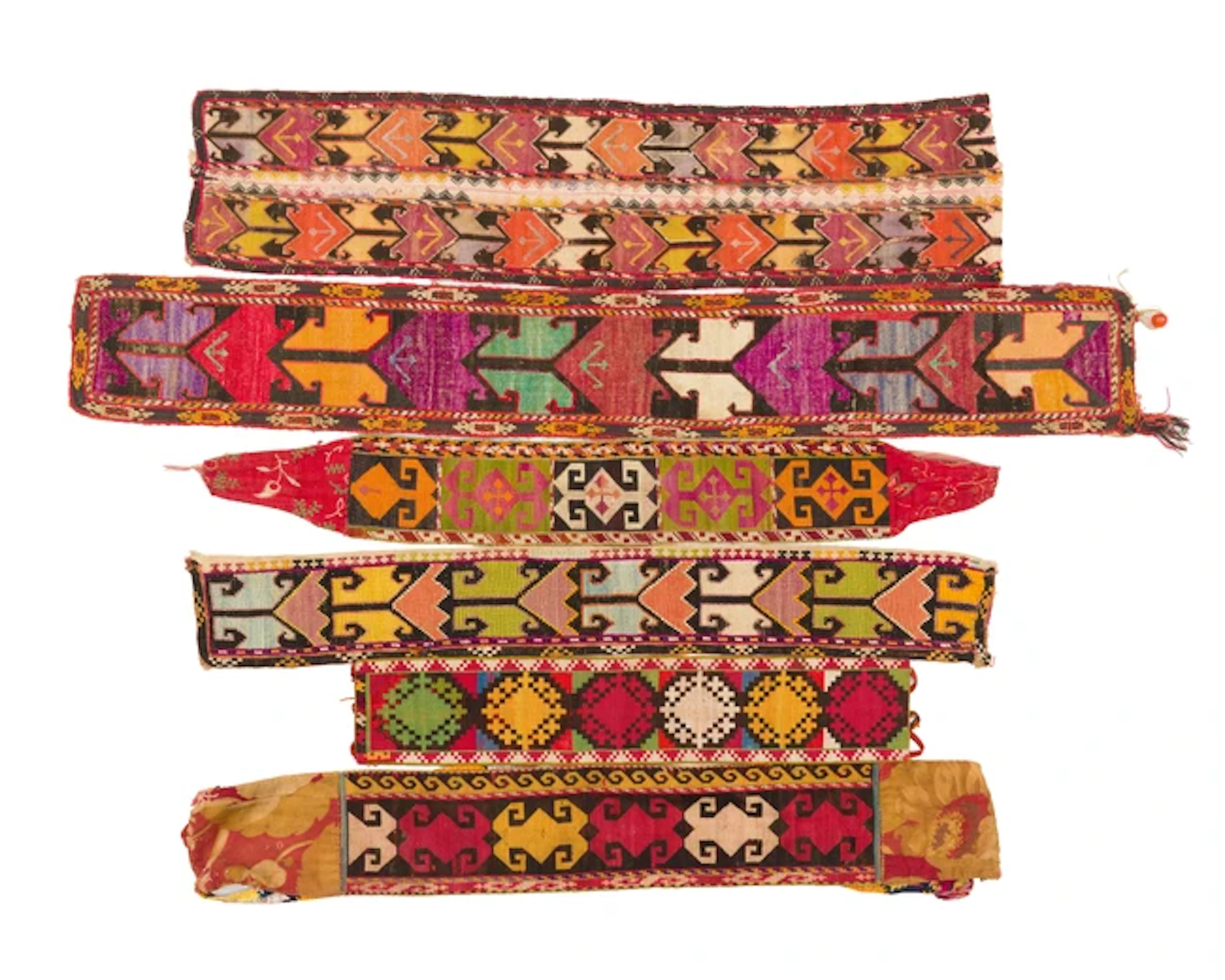 Six embroidered veil bands