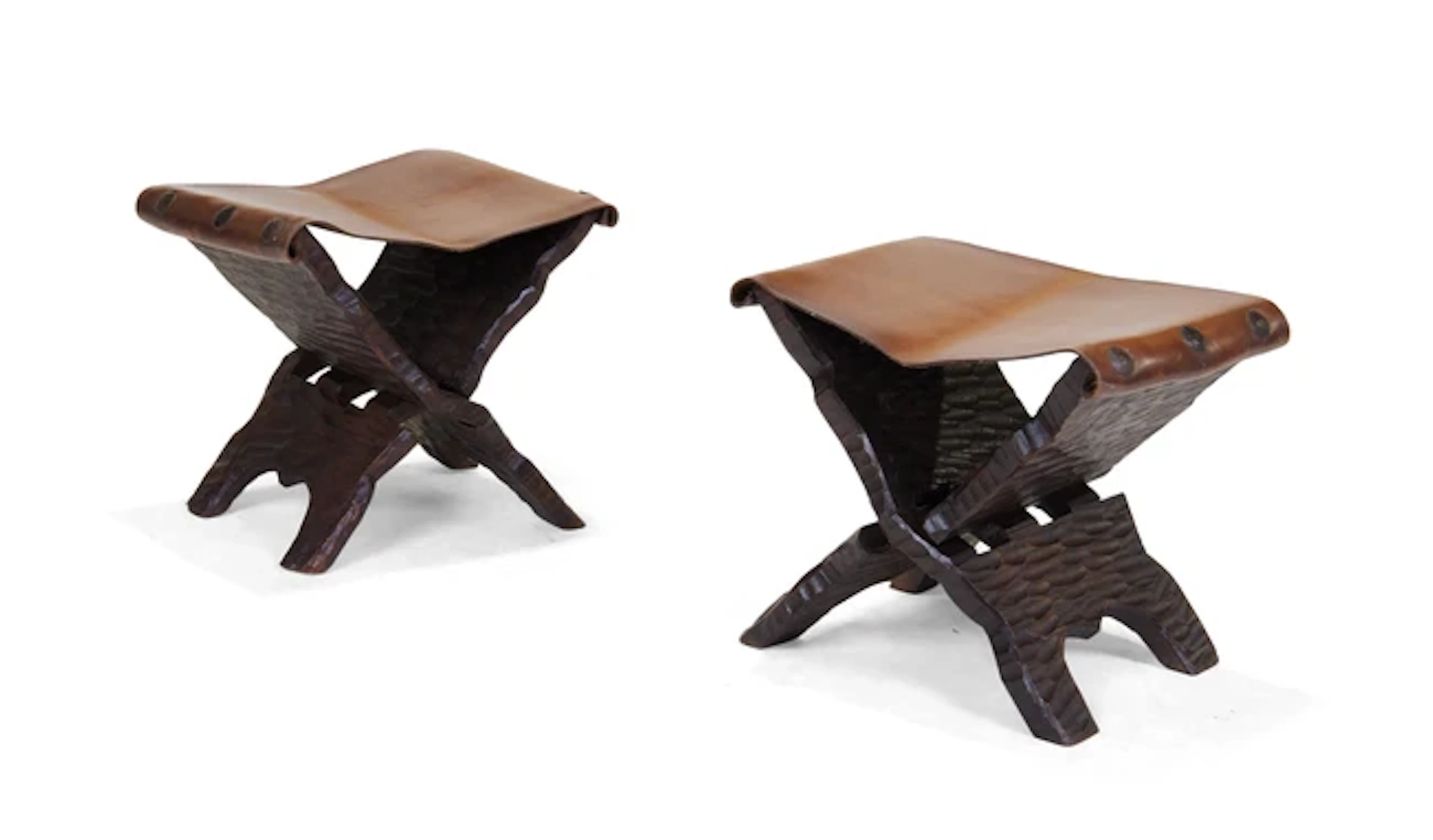 French Pair of adzed folding stools