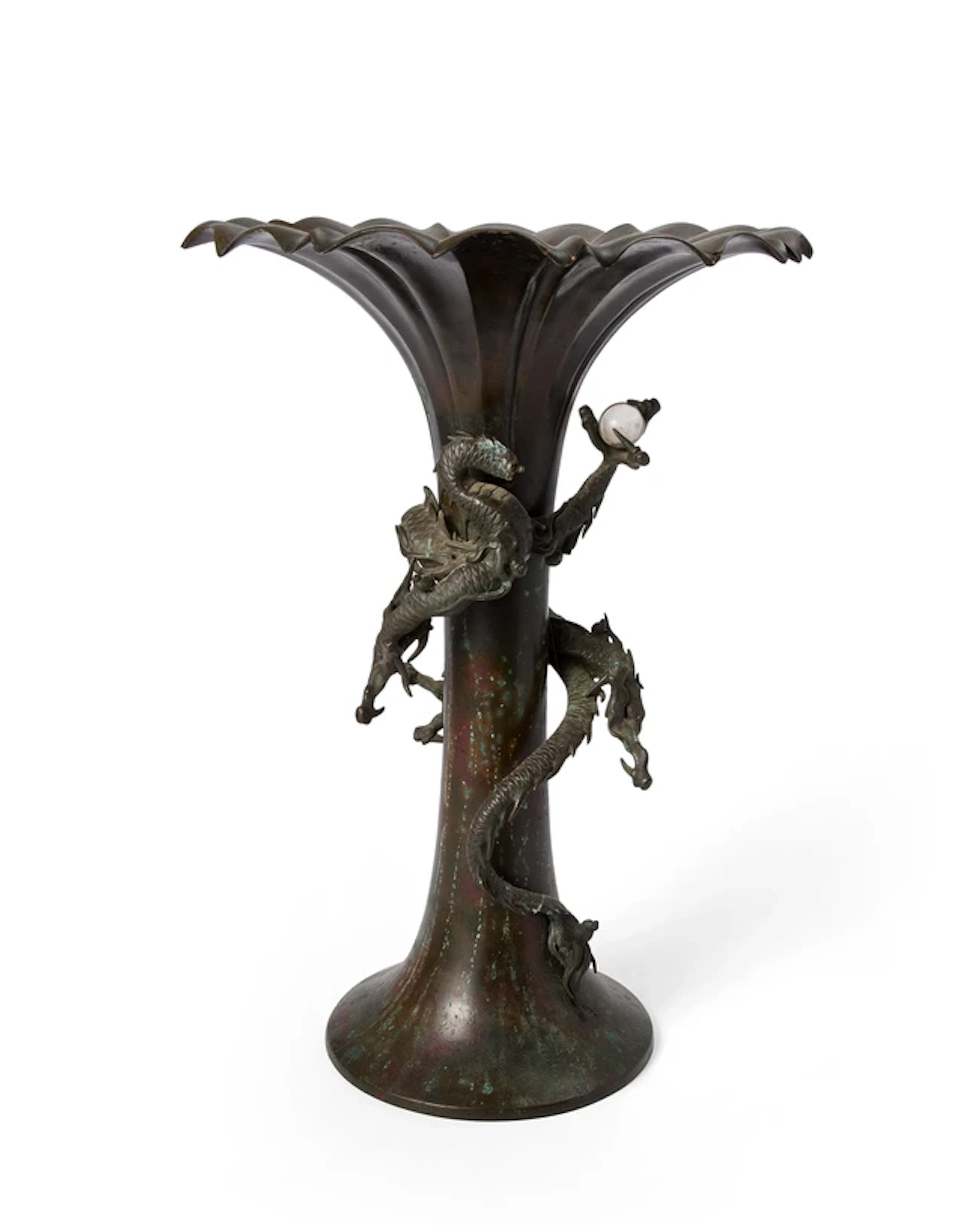 A Japanese bronze slender beaker vase Meiji period The...