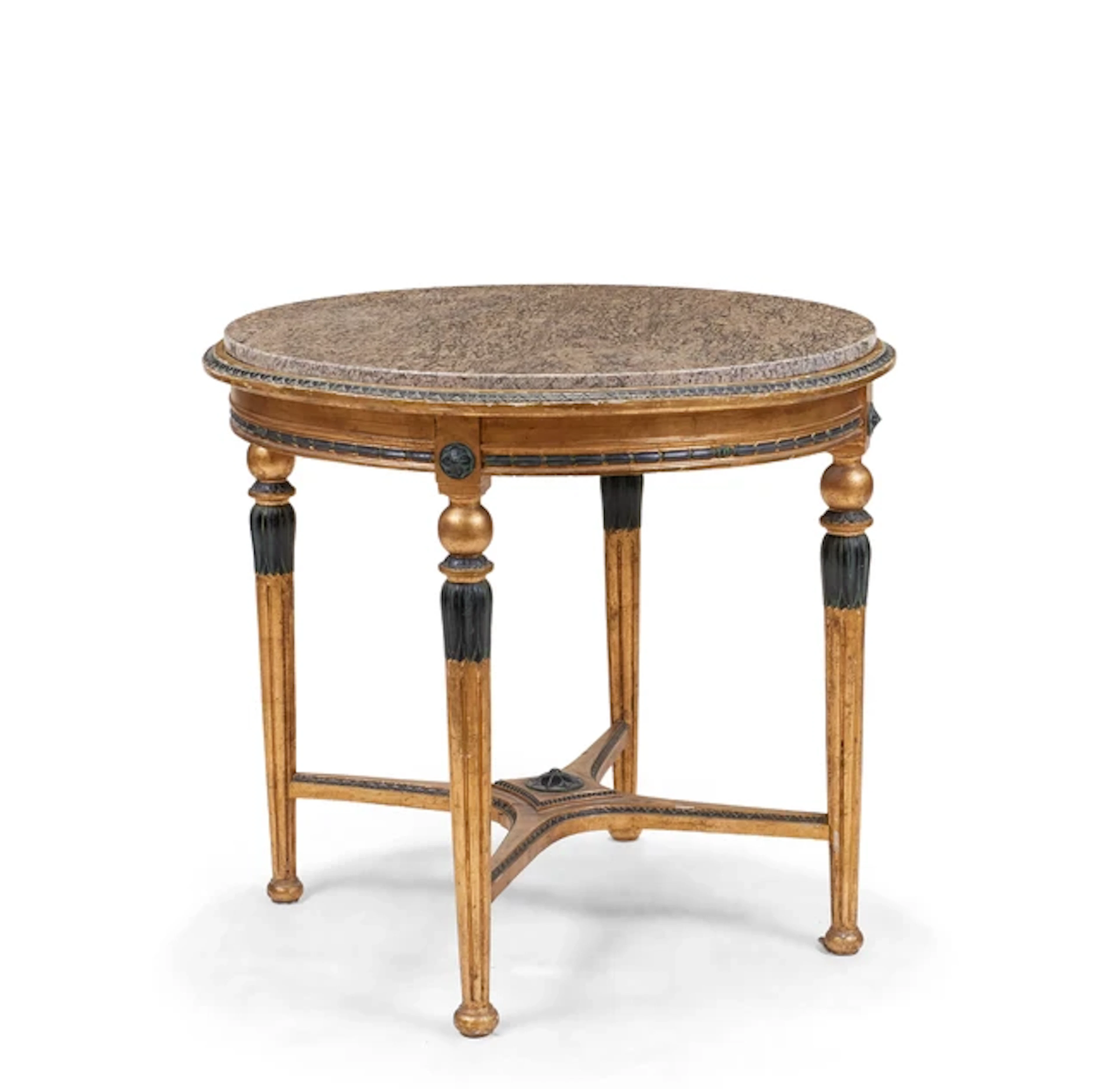 A French parcel green painted giltwood centre table