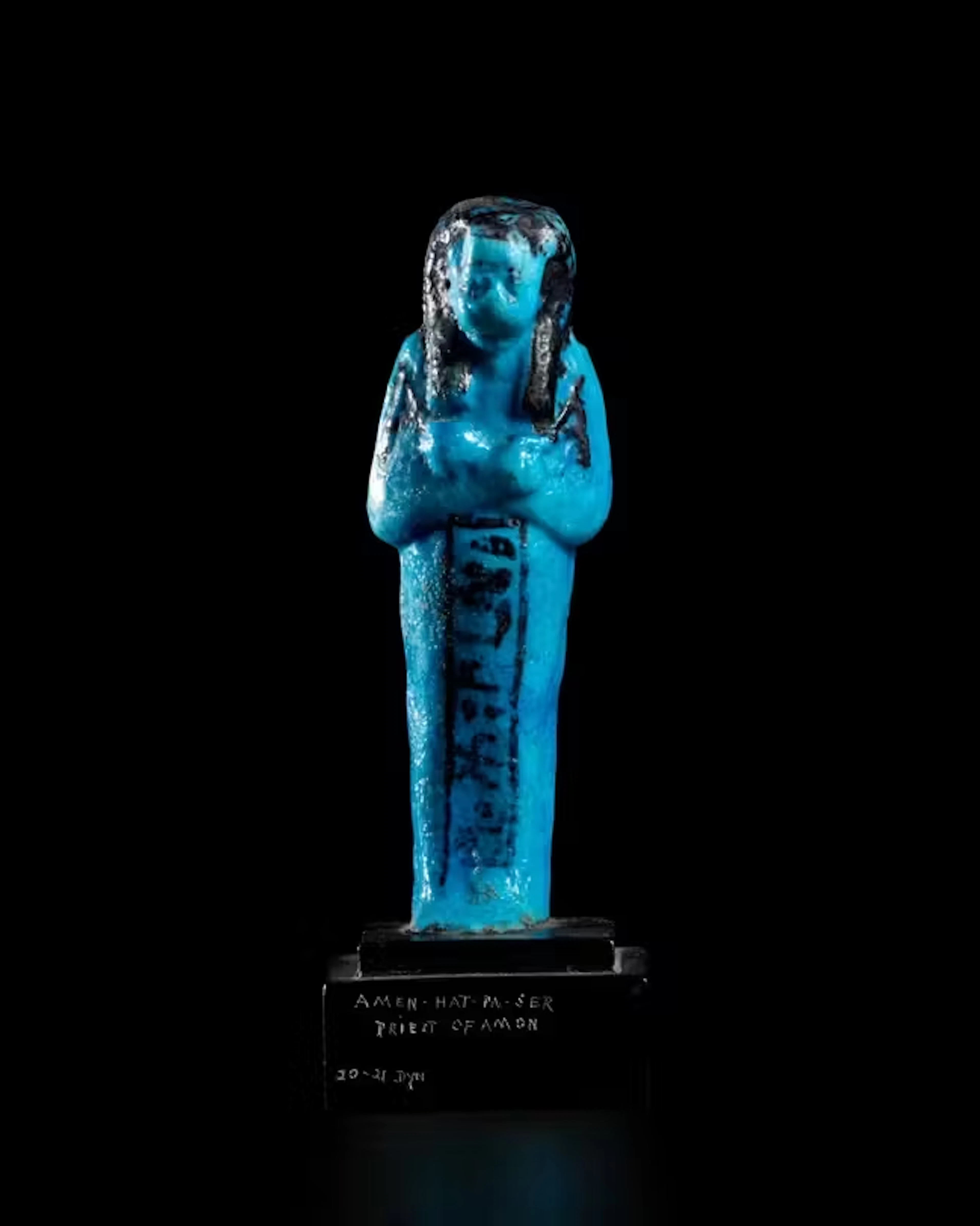 An Egyptian bright blue glazed faience shabti Third Intermediate Period