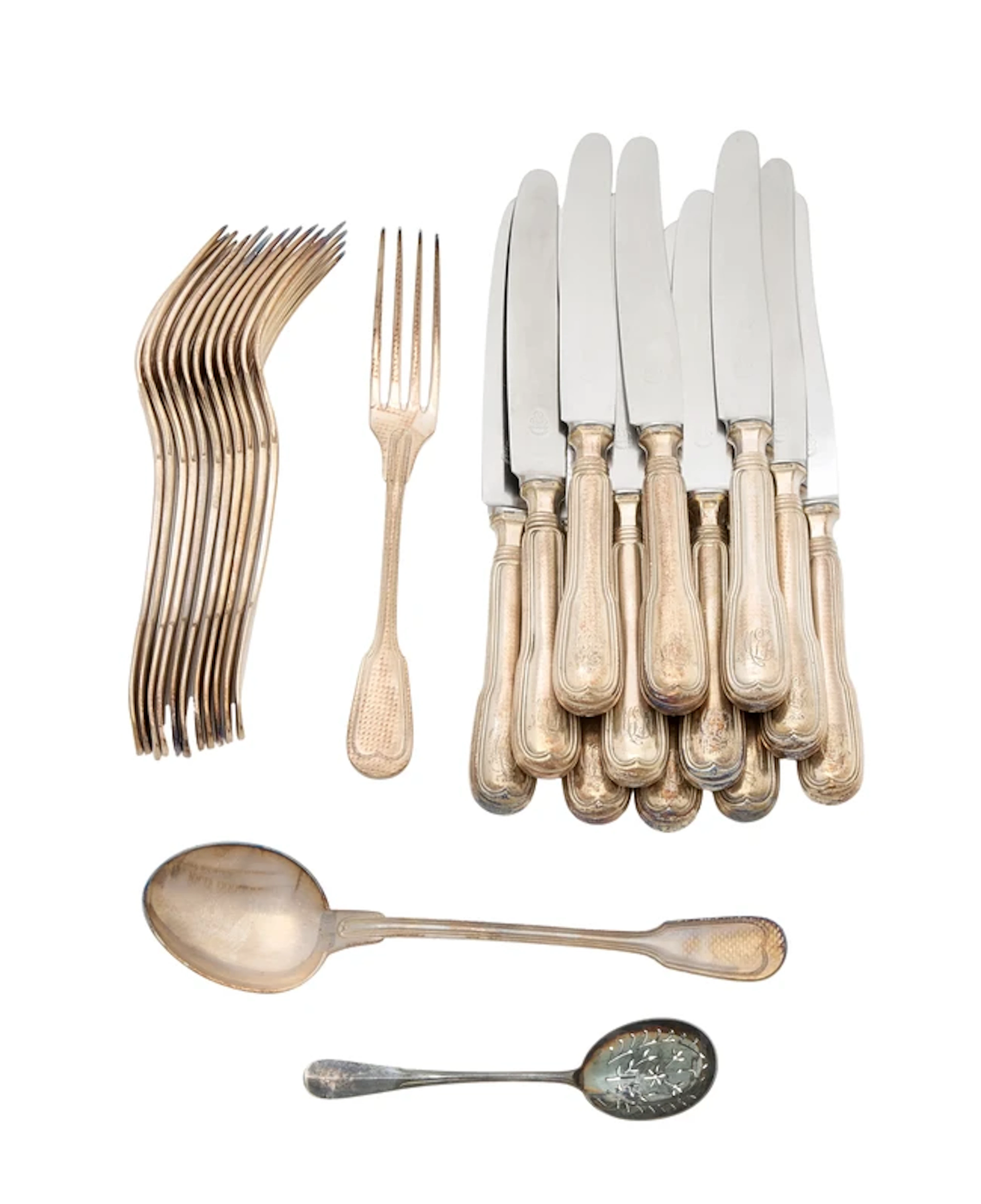 A set of French silver-plated Fiddle pattern flatware