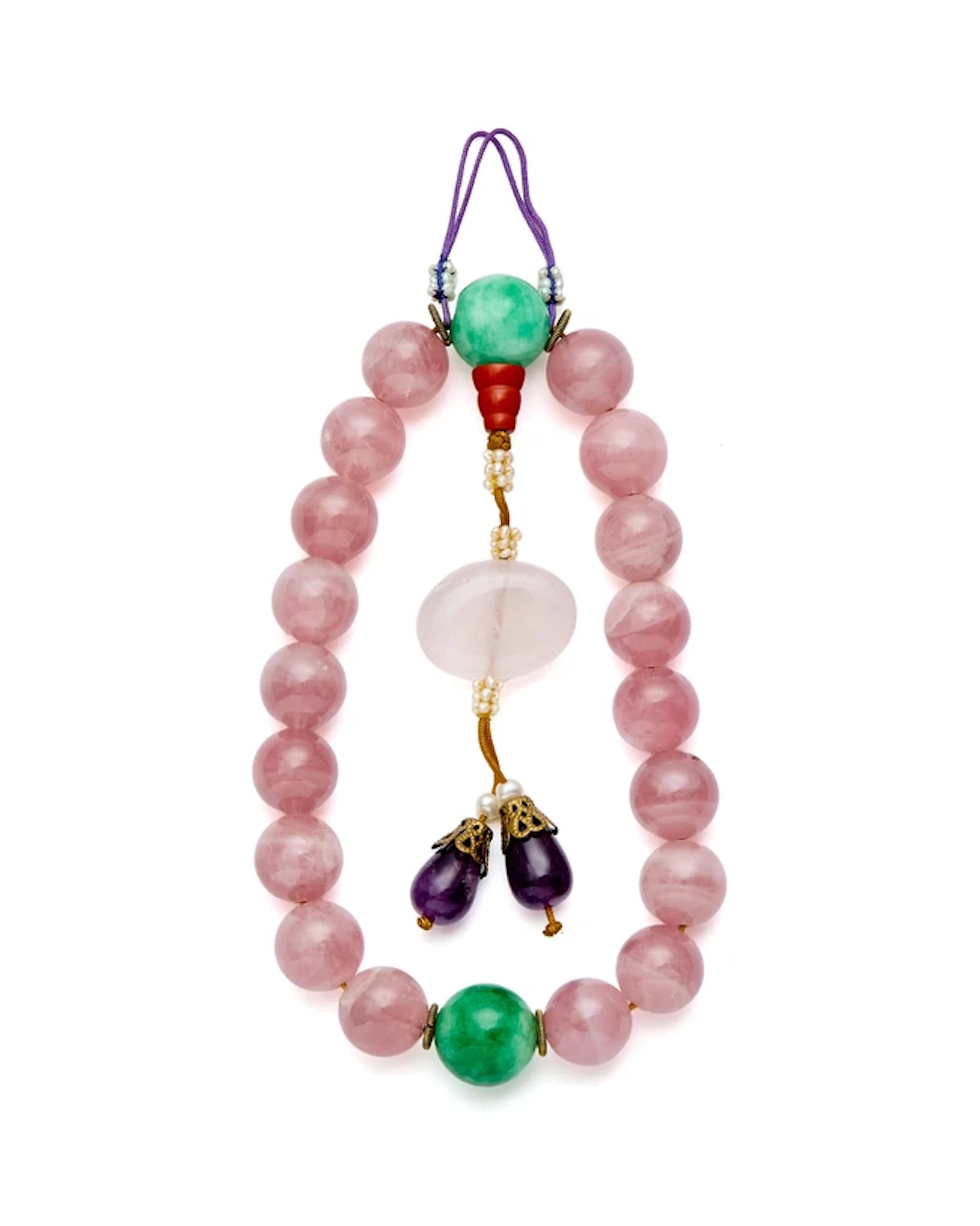 A Chinese beaded tourmaline and jadeite rosary Qing dynasty