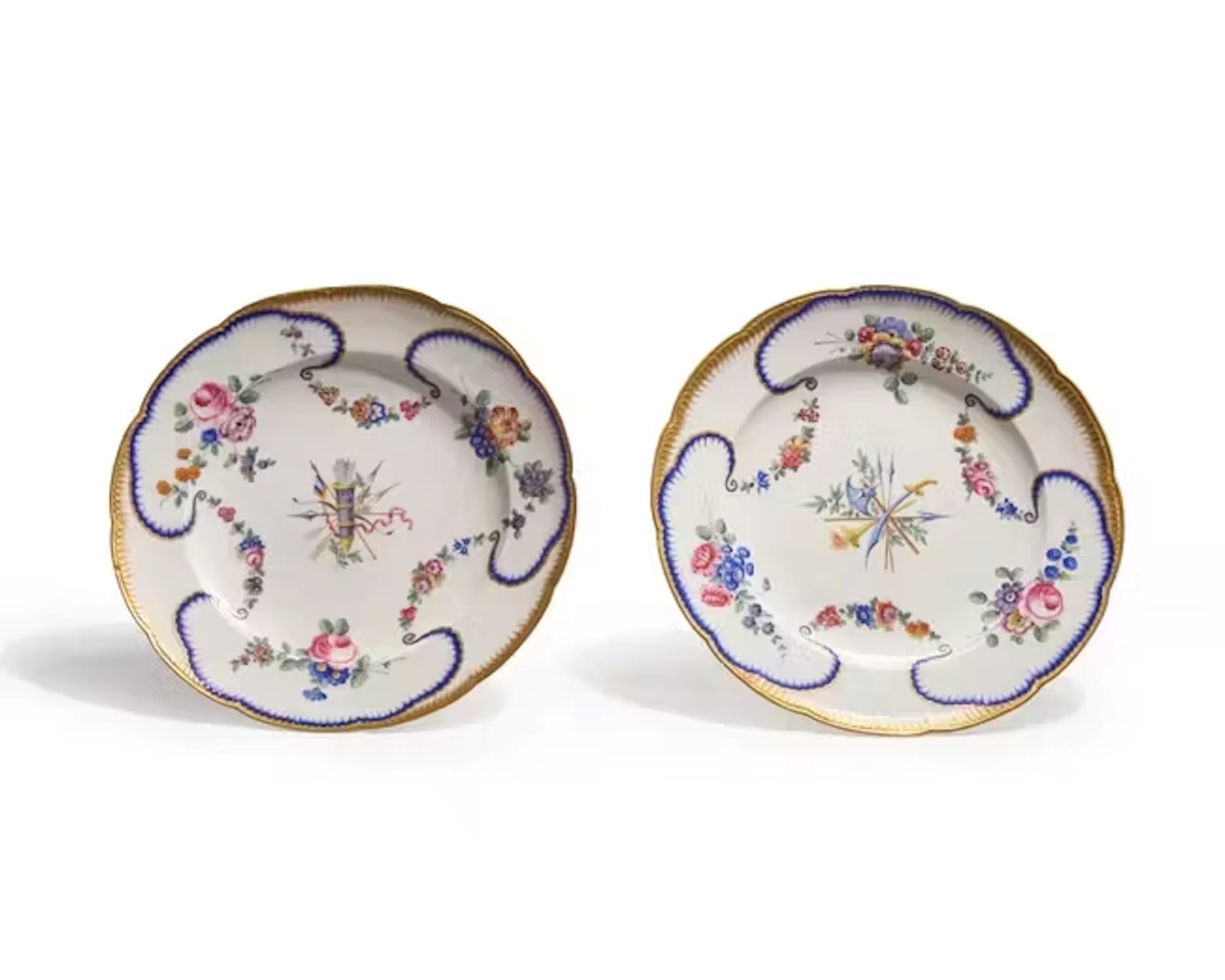 Two Sèvres porcelain later-decorated dinner-plates
