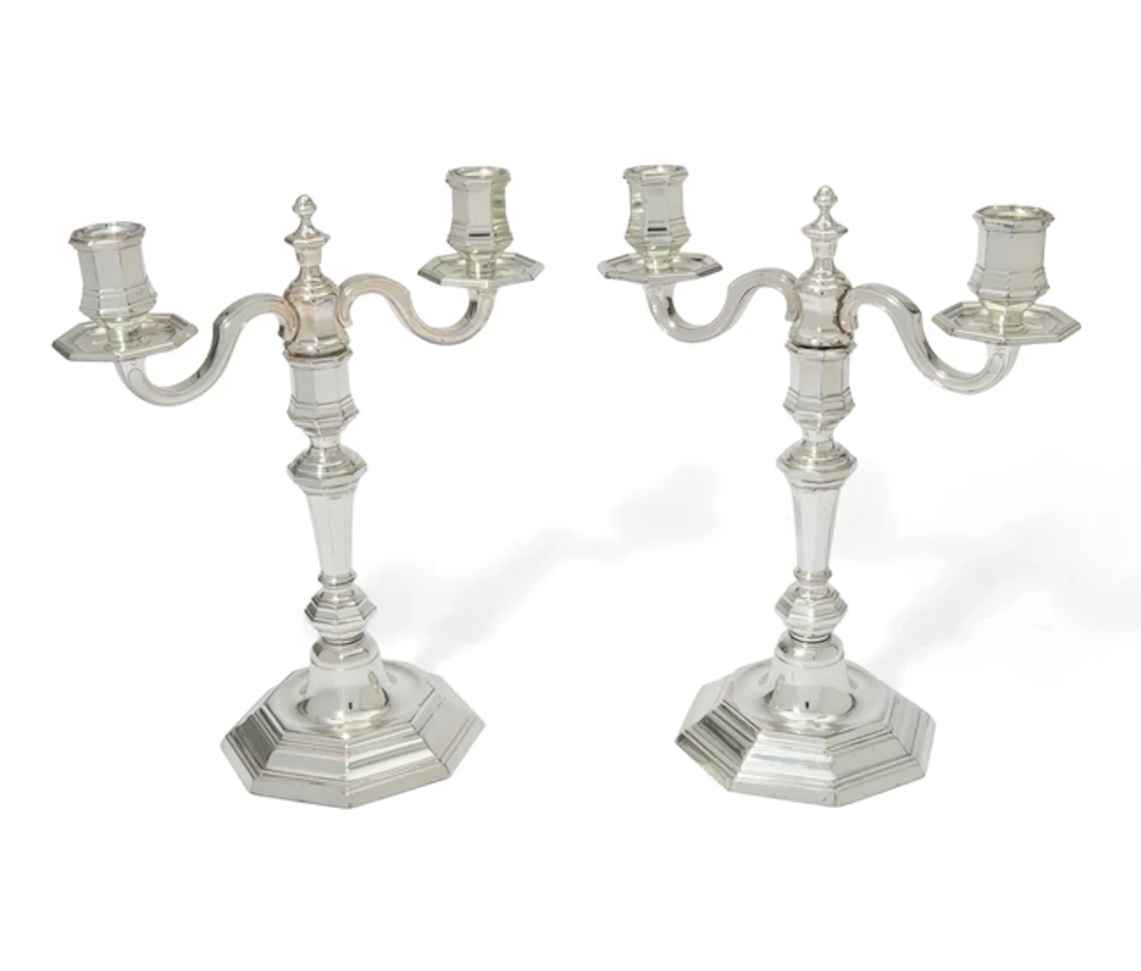 A pair of French silver-plated candelabra