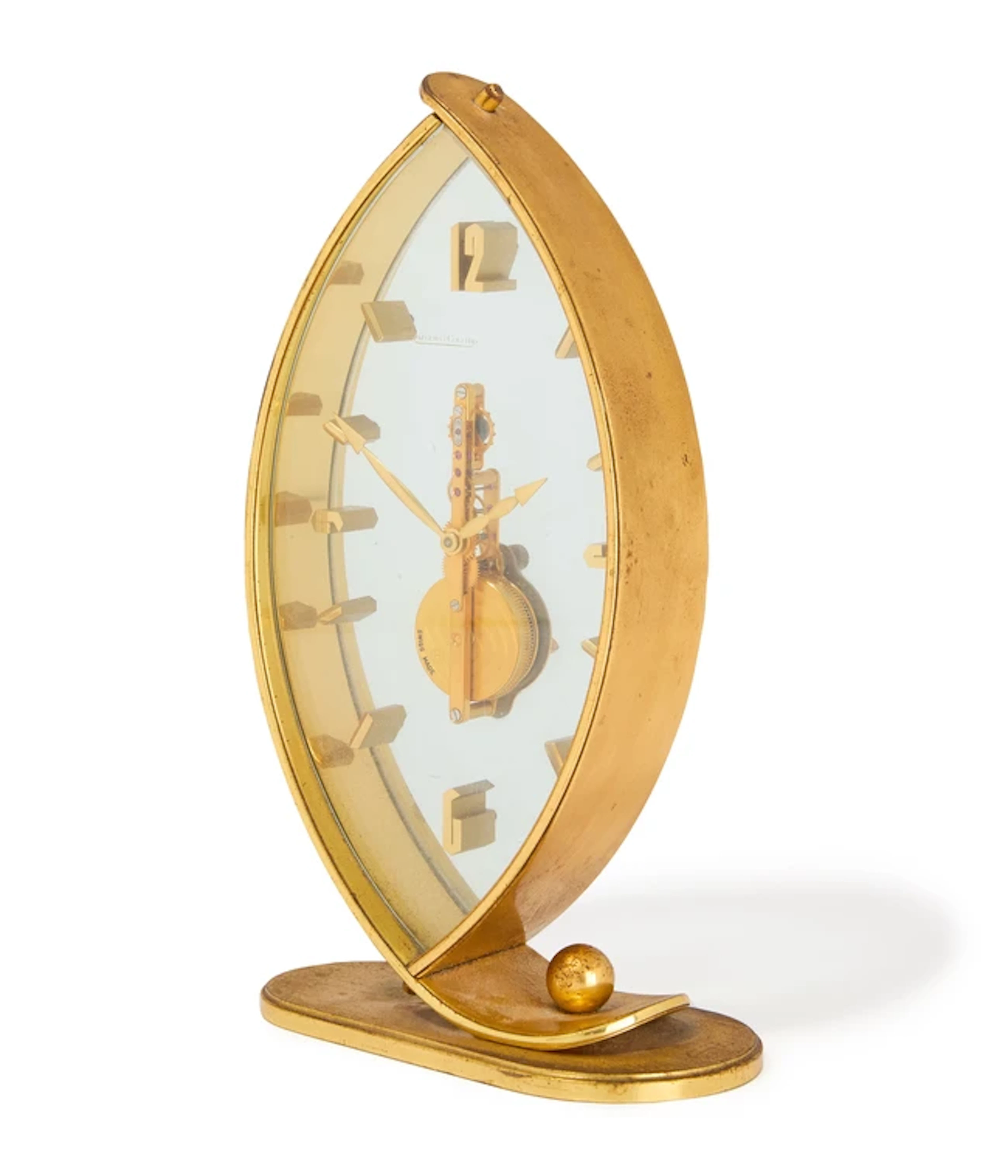 A Jaeger-LeCoultre 'Marquis' gilt-brass eight day skeleton clock