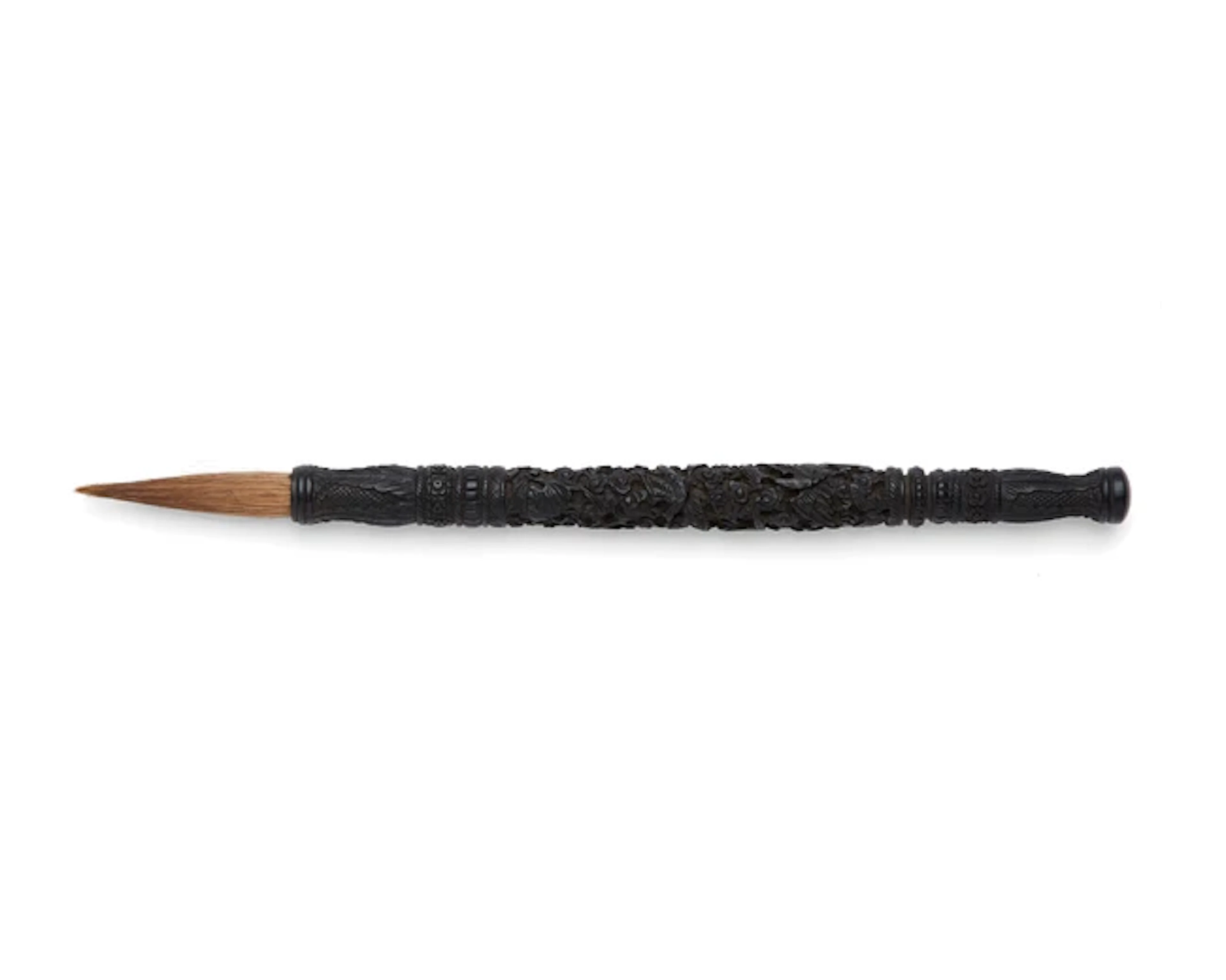 A Chinese carved hardwood 'phoenix and bats' brush