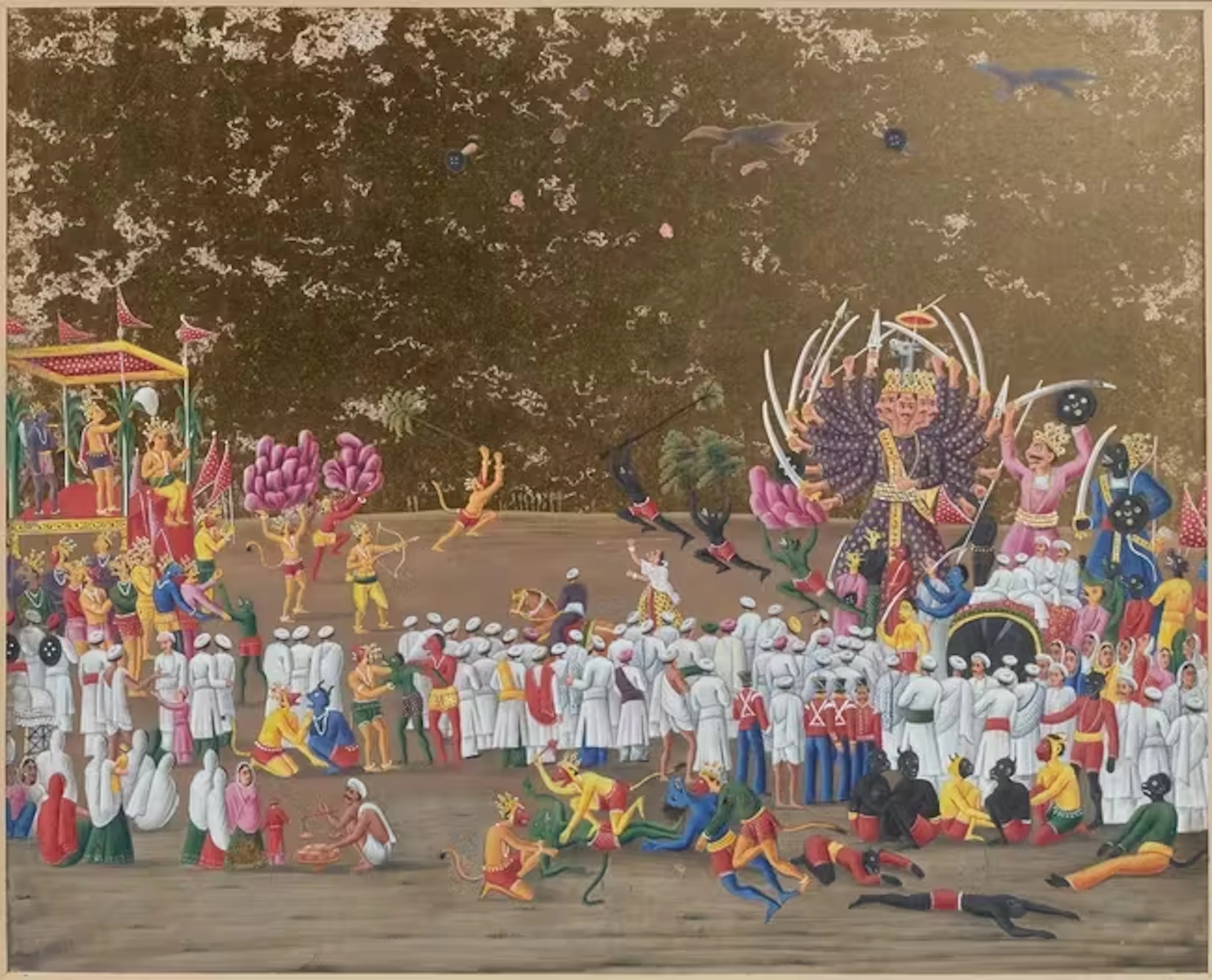A painting on mica of the enactment of the battle between...