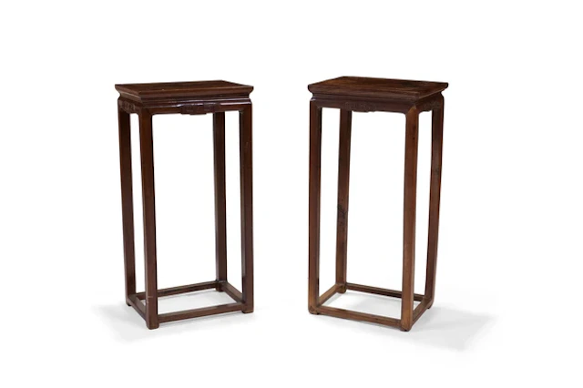 A pair of Chinese hongmu incense stands Late Qing...