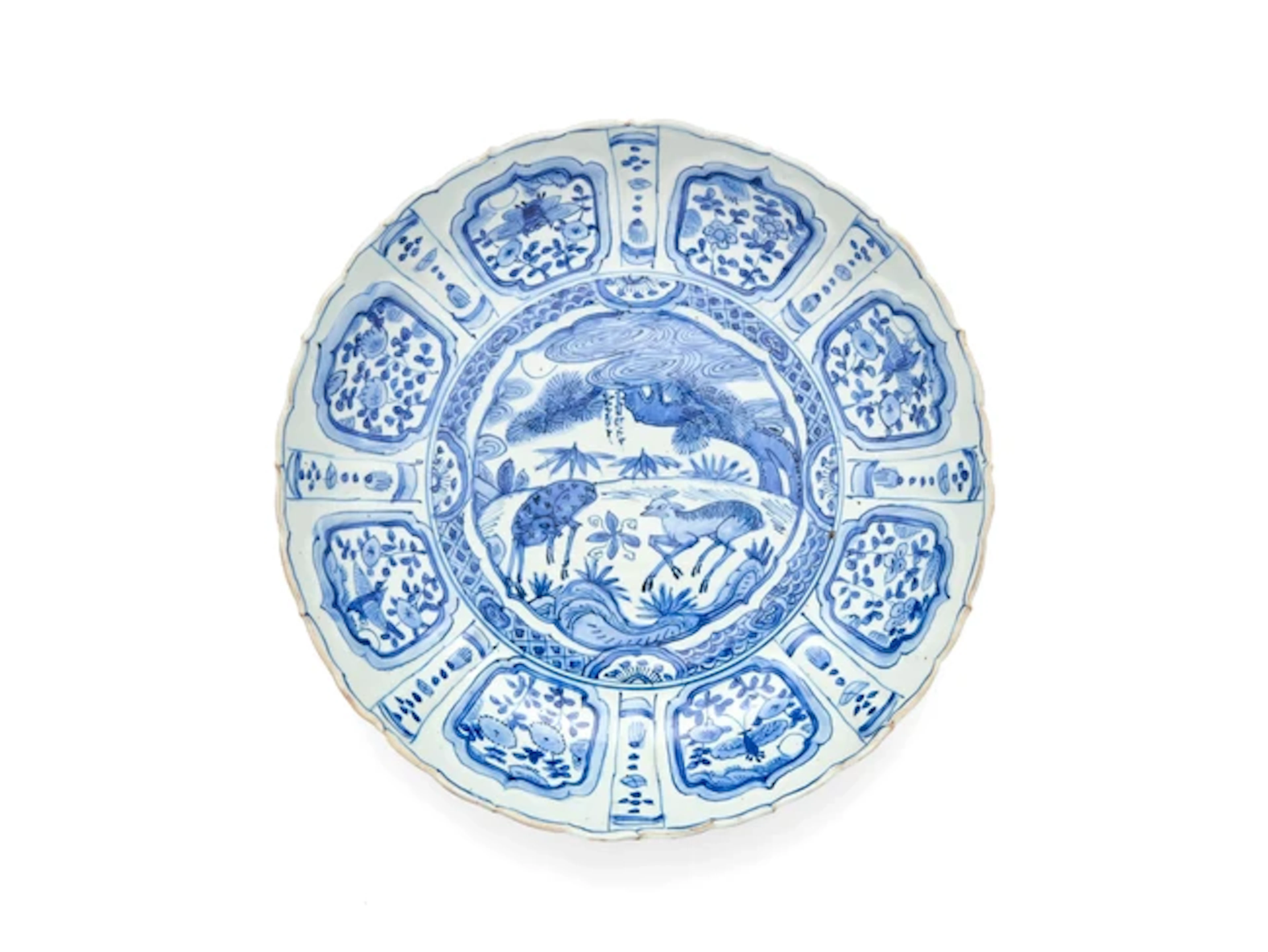 A Chinese moulded blue and white Kraak plate Ming dynasty