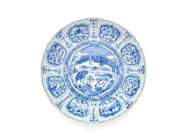 A Chinese moulded blue and white Kraak plate Ming dynasty