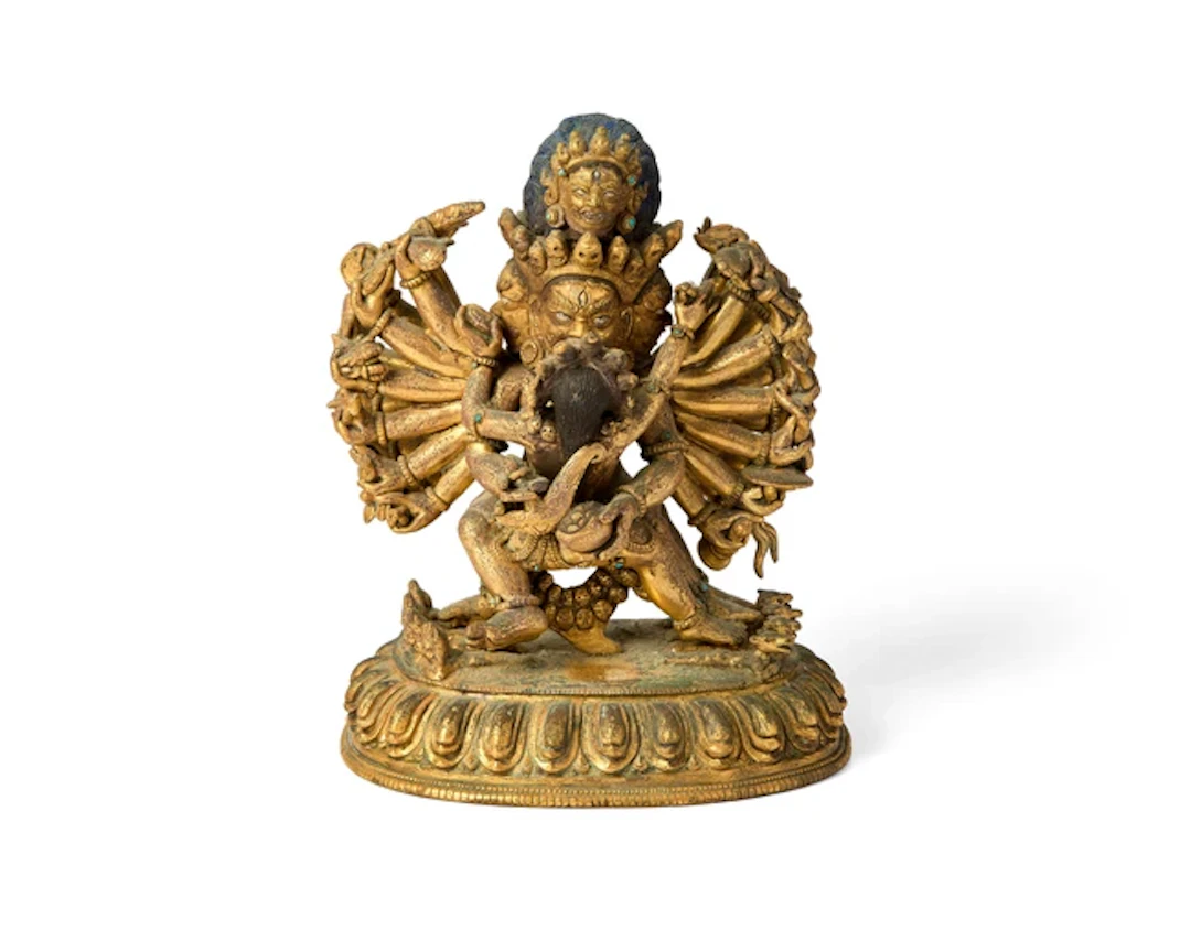 A Tibetan gilt copper alloy figure of Bhairava