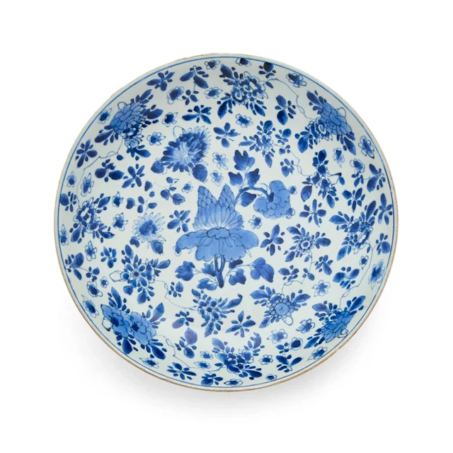 A Chinese blue and white 'floral' charger Qing dynasty