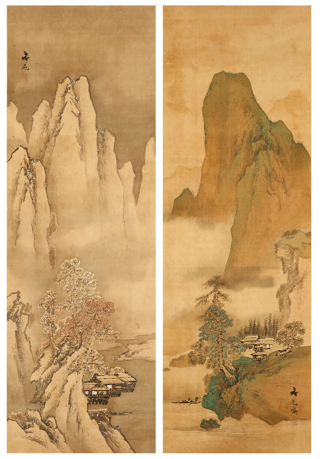 Tani Buncho (1763 - 1841) Mountainous landscapes Ink and colour on silk