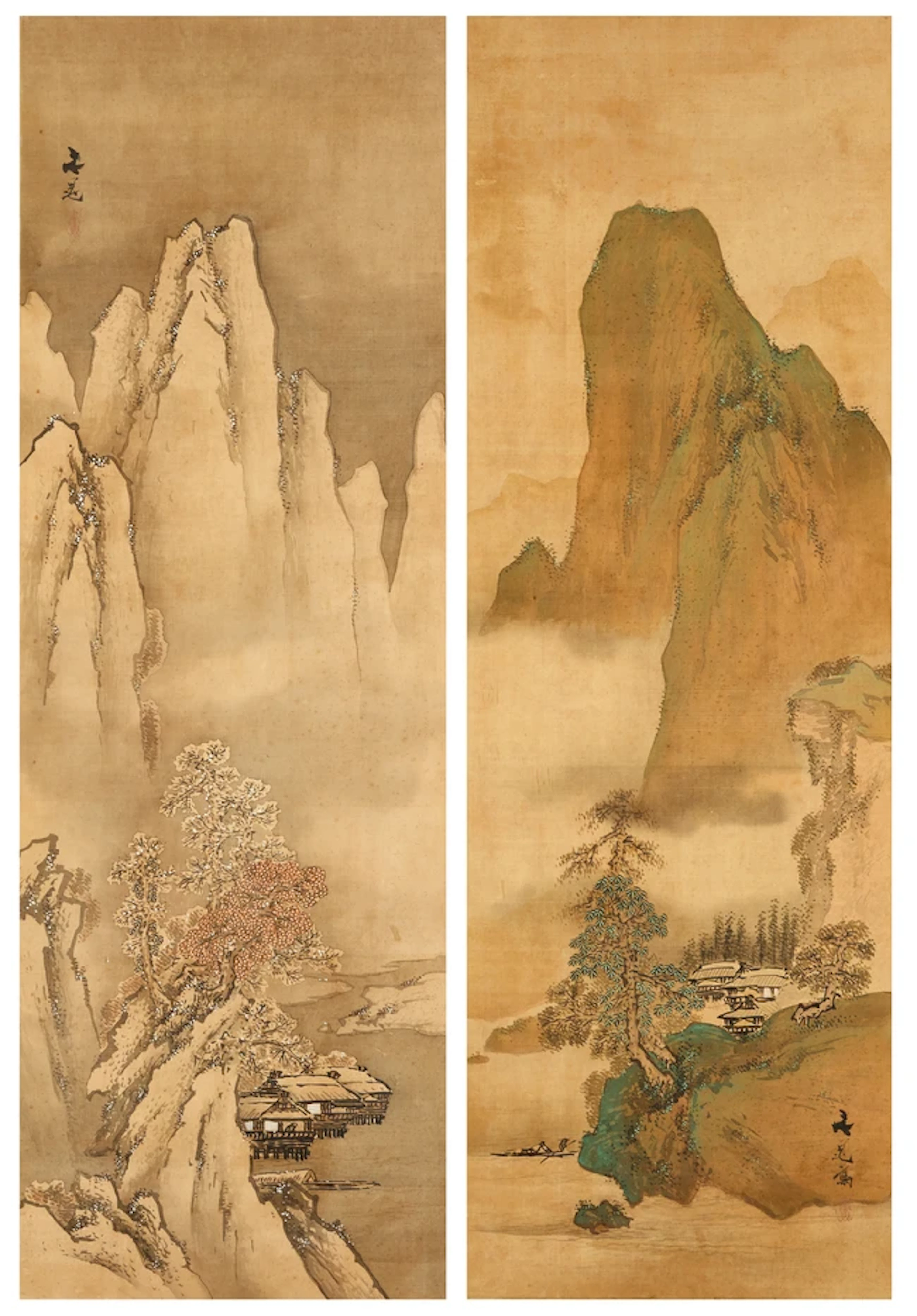 Tani Buncho (1763 - 1841) Mountainous landscapes Ink and colour on silk